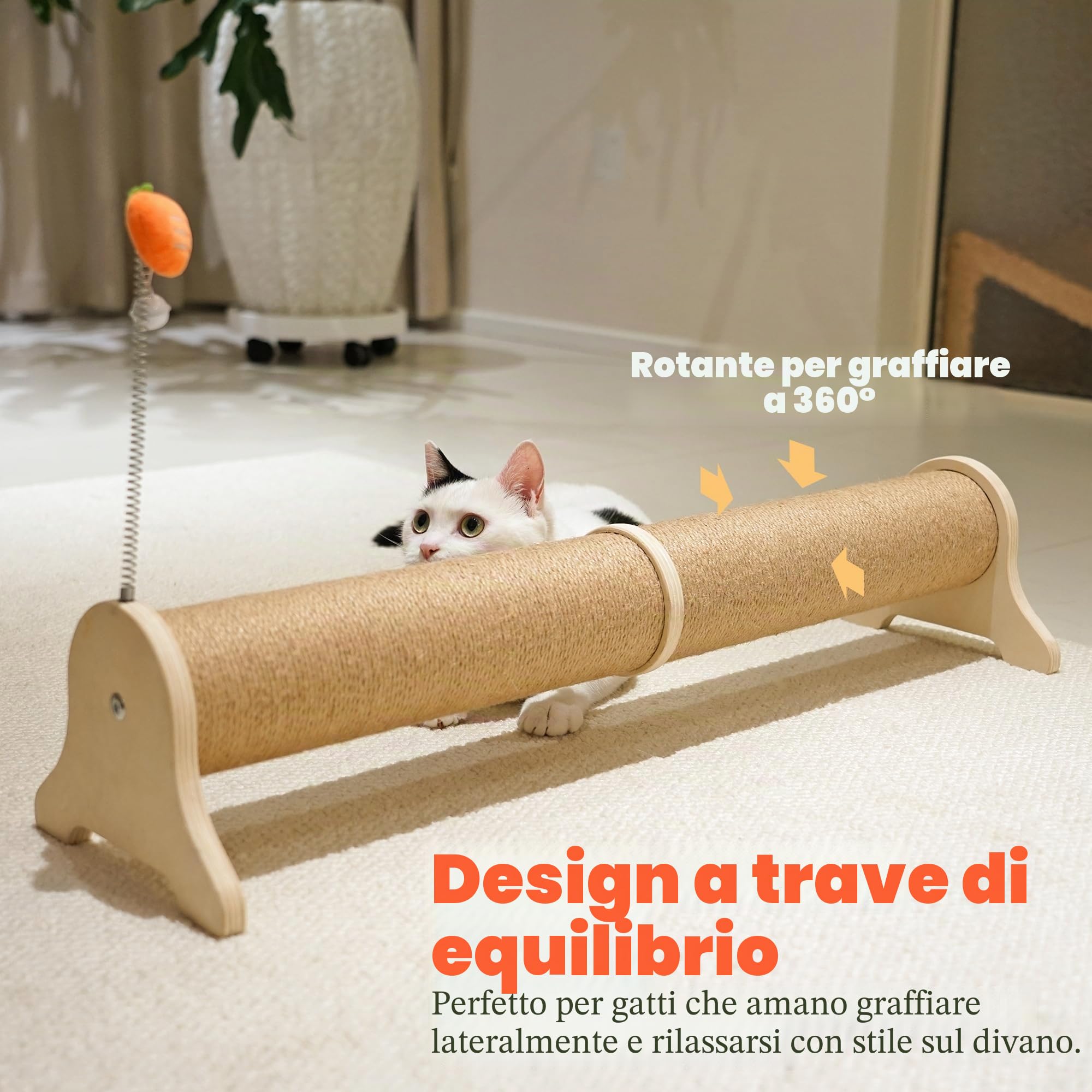 PETKARAY Tiragraffi orizzontale, 76,2 cm, in sisal, grande tiragraffi con giocattolo a molla, protegge i mobili per gattini interni