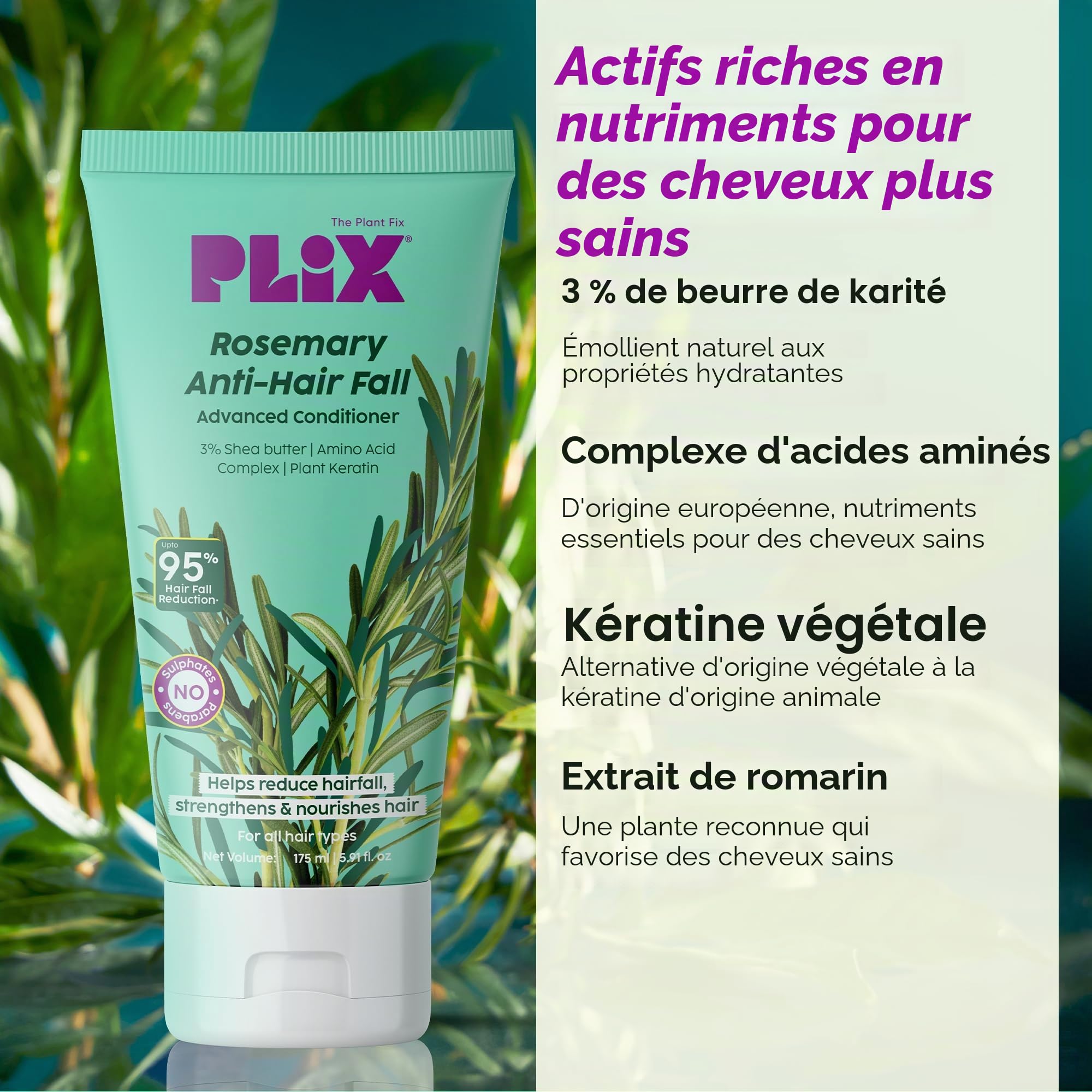 PLIX - THE PLANT FIX l Ensemble régime anti-chute de romarin avec sérum Redensyl 3 %, shampooing et après-shampoing l Réduit la chute des cheveux et renforce les cheveux l Sans sulfate et paraben l