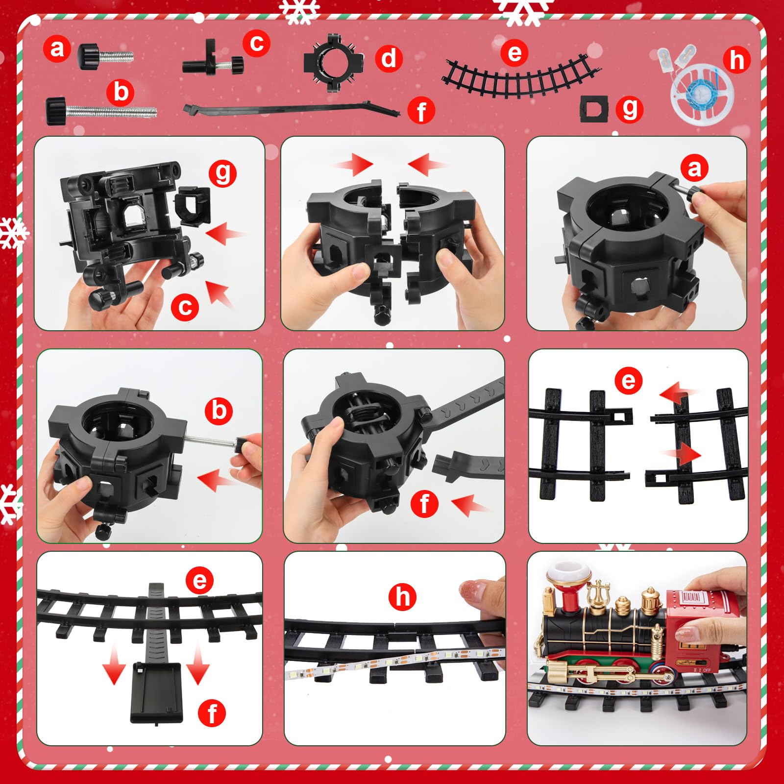 Buzzoxerex Trenino Albero di Natale, Trenino Elettrico Natalizio, Treno per Albero di Natale con Luci a LED Blu, Suoni e Effetto Fumo, Treno Elettrico per Bambini e Famiglia
