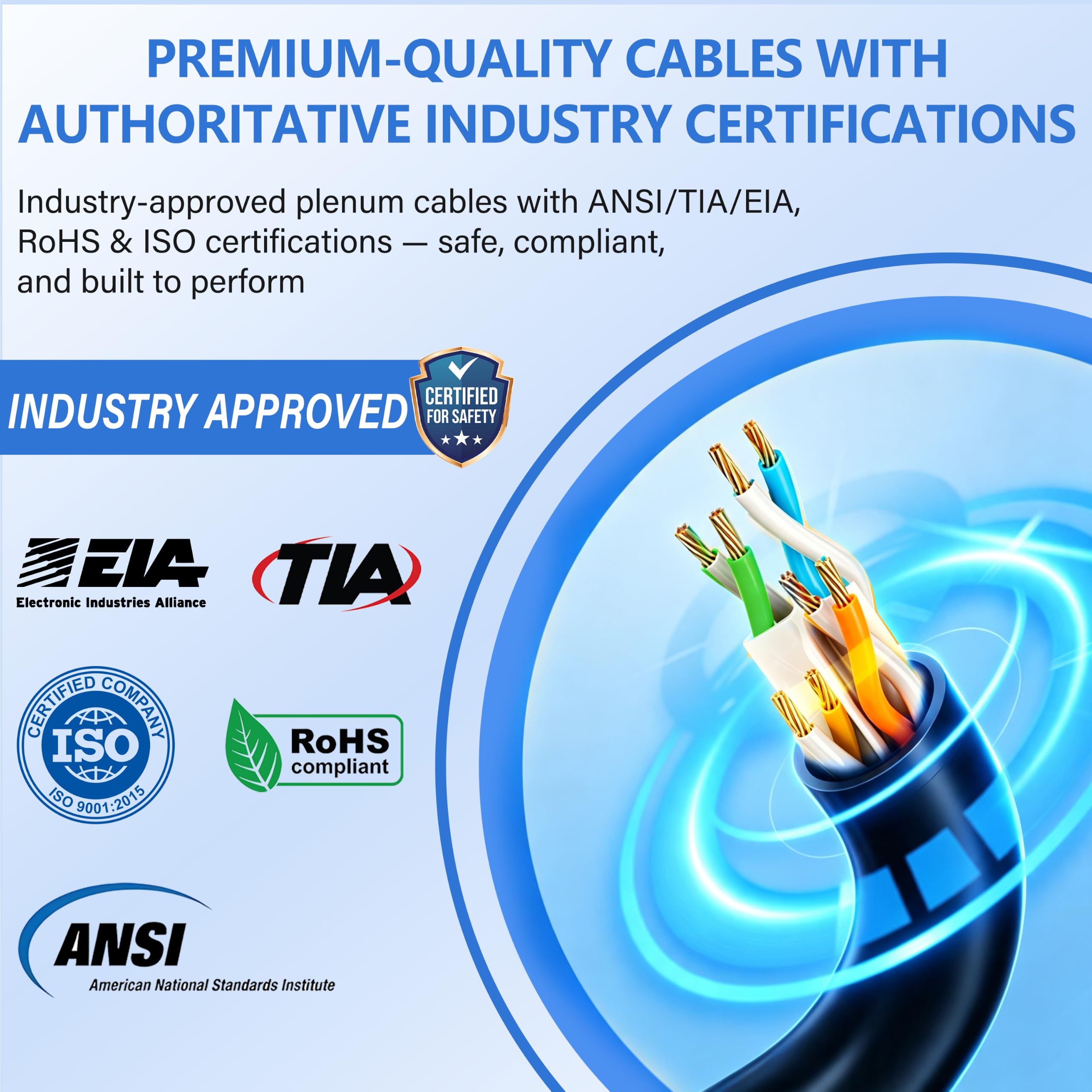 Cavo Plenum Cat6 da 91,4 m, 23 AWG, 550 MHz, 10 Gbps UTP, rivestimento ignifugo CMR, certificato DSX-8000, bobina facile da tirare senza grovigli, cavo LAN per casa, officina, cortile, nero