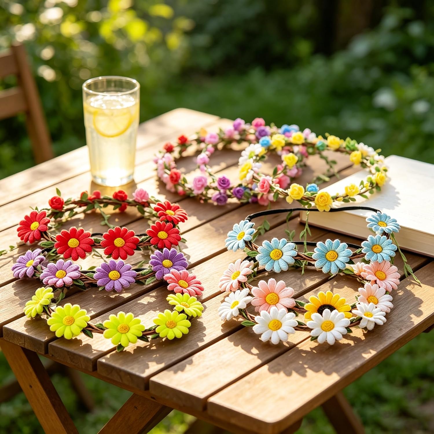 Flower Crown 16 Pcs - Flower Crowns for Women Multicolor Floral Headband Wreath, Artificial Rose Flower Headpiece for Wedding, Birthday, Festival, Vacation, Fairy Party Photography Props