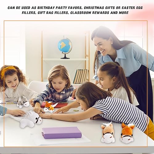 Miniatura 7 de 16 piezas de caballo de peluche de 3.2 pulgadas, animales de peluche con cadena desmontable para bolsas de regalos de fiesta de granja (4 colores)