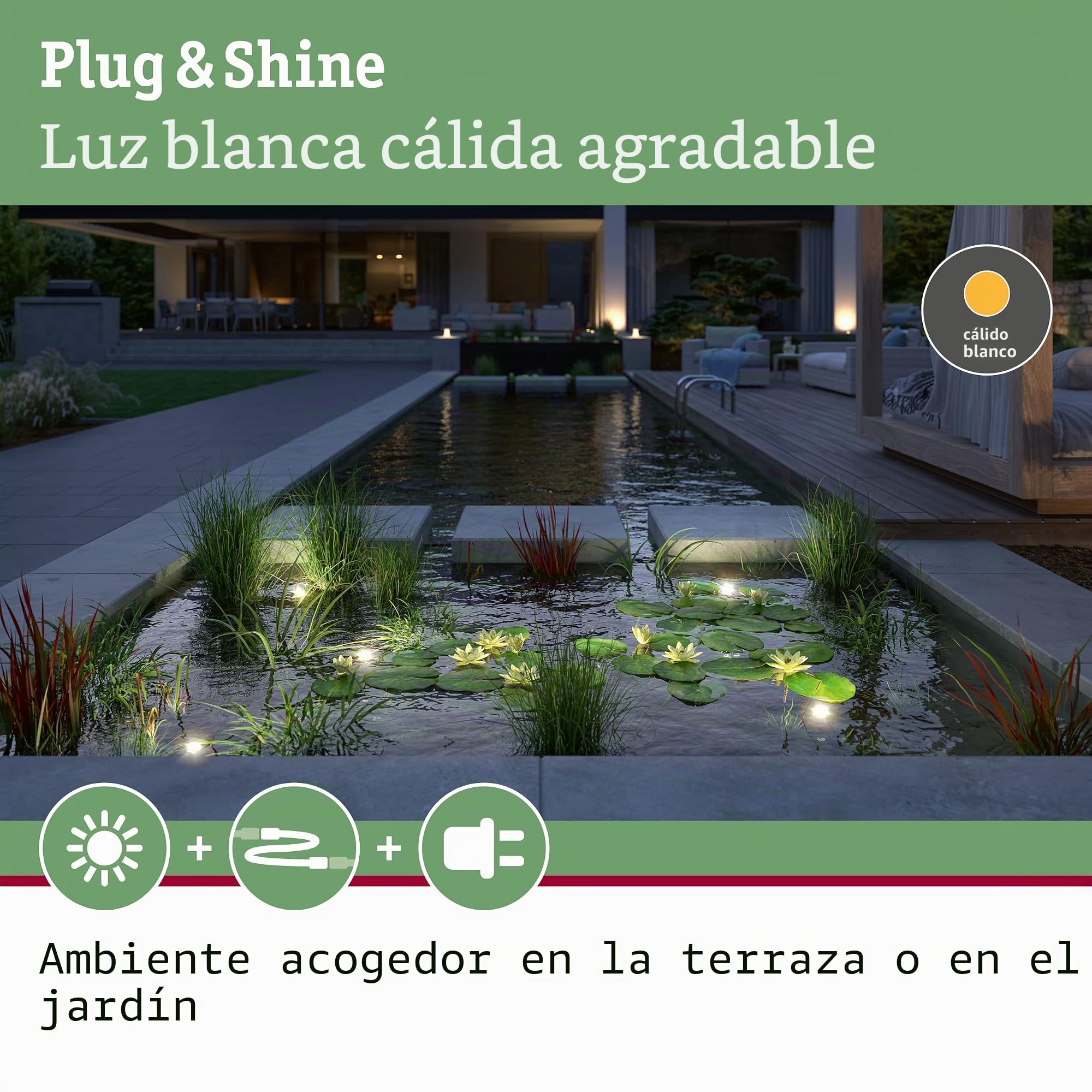 Paulmann 94559 Plug & Shine LED luz exterior Foco para estanque IP68 incl. 1x5 W regulable Blanco cálido Negro Aluminio 3000 K