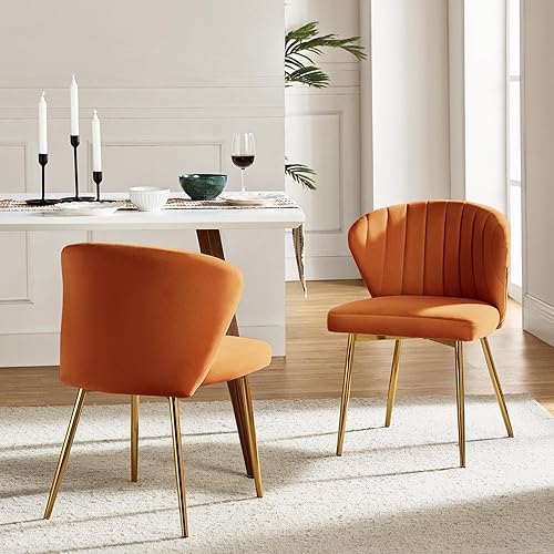 Miniatura 9 de HULALA HOME Sillas de comedor de terciopelo, naranja, silla decorativa moderna y pequeña sin brazos con patas de metal dorado, elegante silla de