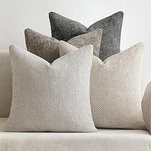 MIULEE Pack of 4 Couch Throw Pillow Covers 18x18 Inch Neutral Soft Decorative Chenille Pillow Cov...