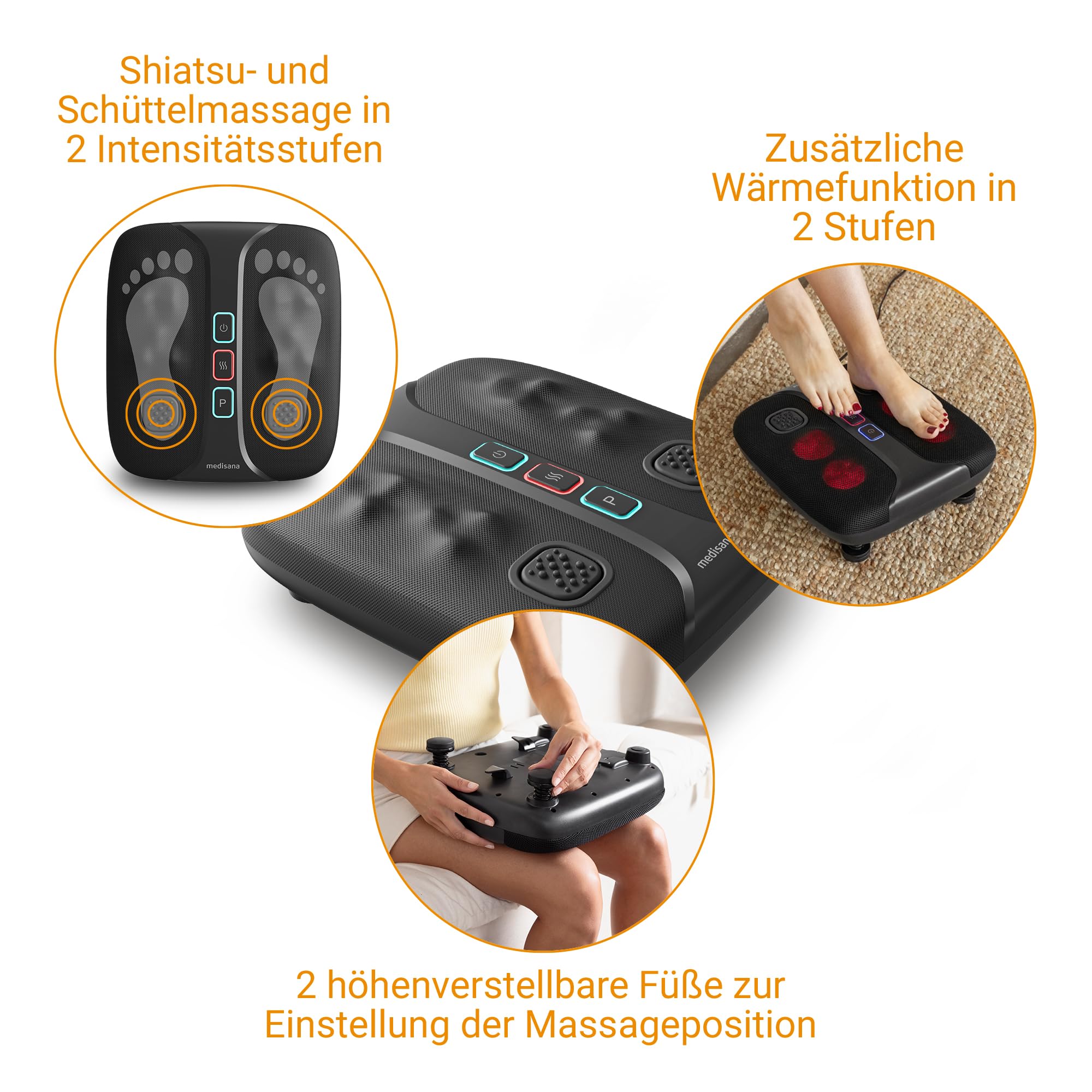 medisana LM 100 Bein- und Fußmassagegerät, Shiatsu-Massagegerät | Fußmassage mit Wärmefunktion zur Entspannung, Massage mit 2 Vibrationsplatten für Lymphfluss und Durchblutung, elektrisch