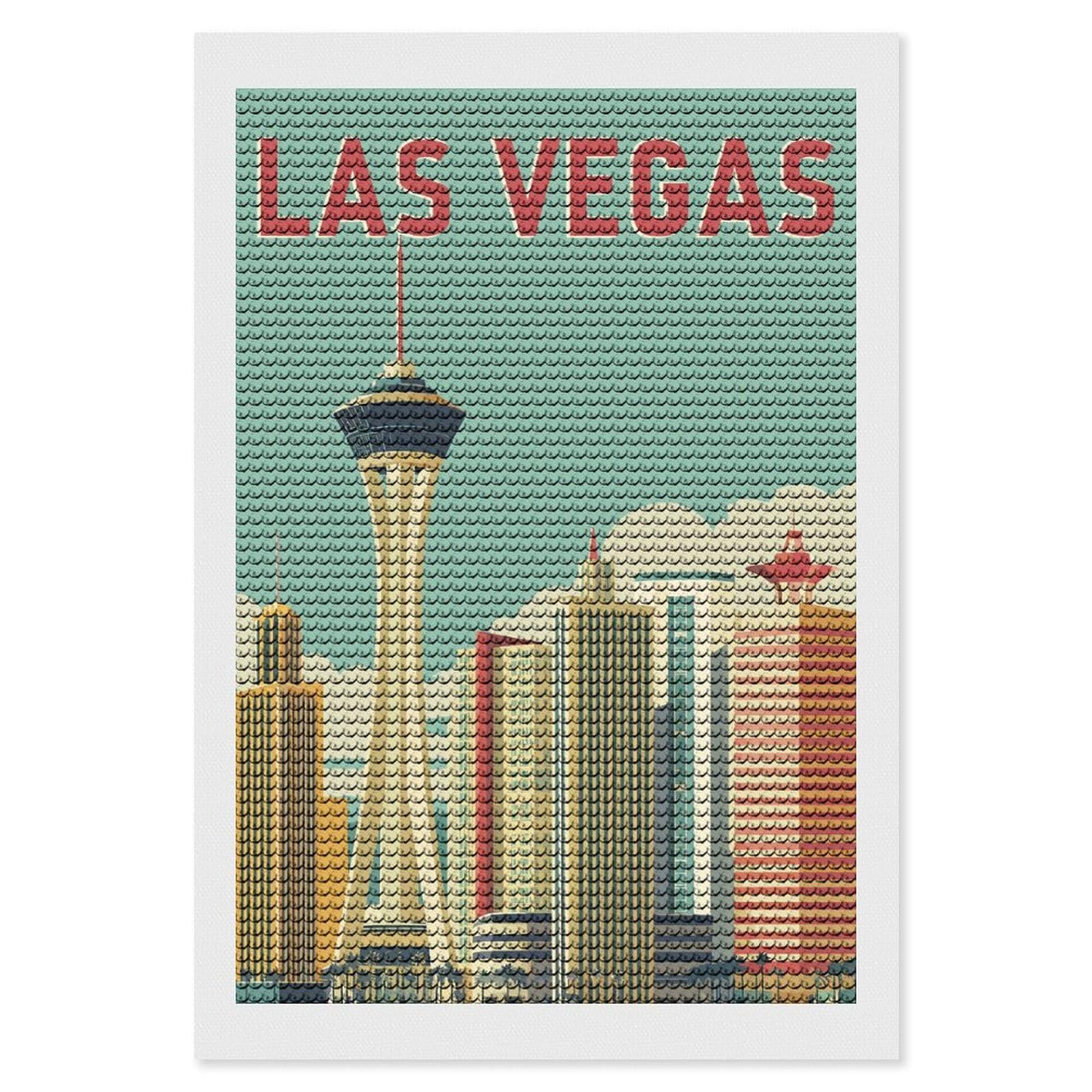 Junmoney Las Vegas Cityscape Retro Diamond Art Kit 8"x12", for Beginners, Vintage Style Decor, Good for Quiet Evenings, Festive Craft Gift