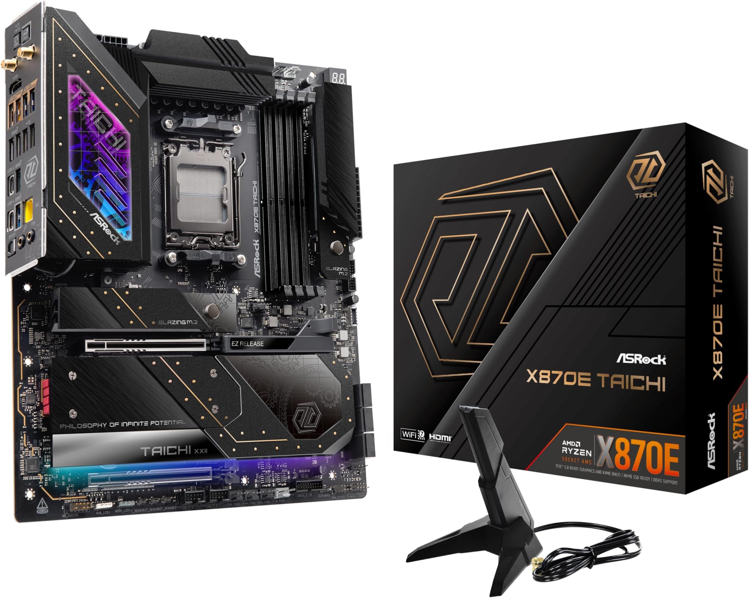 ASRock Motherboard X870E Taichi AMD Ryzen 9000 Series CPU Compatible (Socket AM5) X870E Chipset EATX Motherboard [Domestic Authorized Distributor Product]
