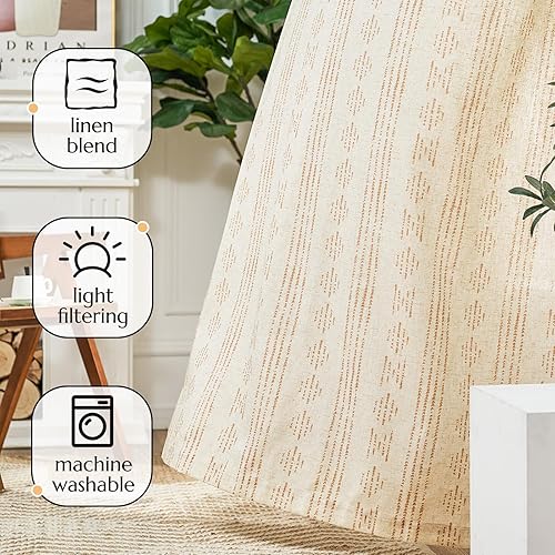 Miniatura 8 de Jinchan - Cortinas bohemias para sala de estar y dormitorio con diseño rústico, geométrico y a rayas, filtrado de luz y bolsillo para cortinero, 63