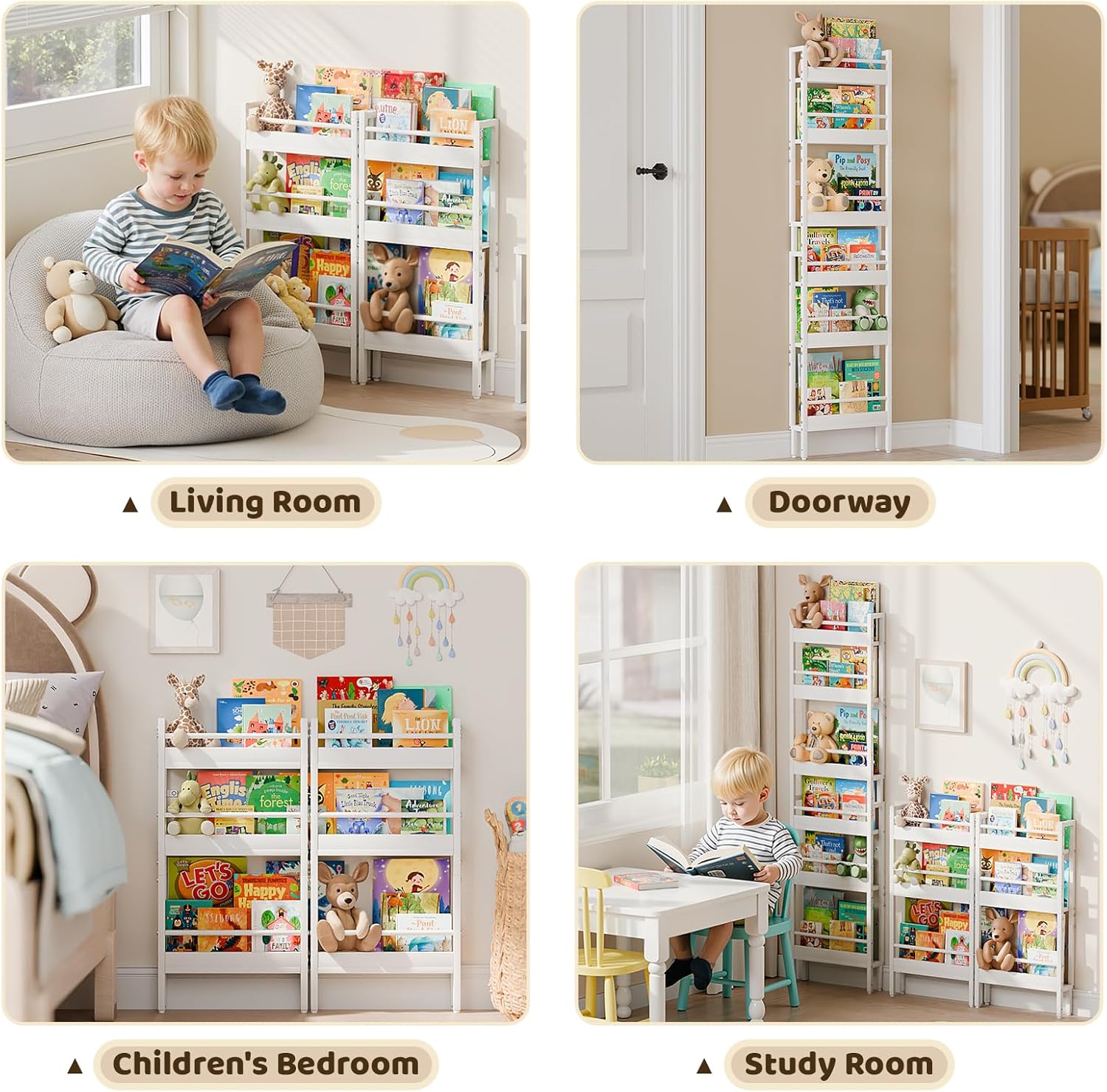 Kids Bookshelf - Wall Mounted 6-Tier Book Shelf for Kids Rooms, Behind The Door Bookshelf for Baby/Toddler, 15" W Corner Wall Book Shelf for Bedroom/Nursery, Organizer for Toys and Books