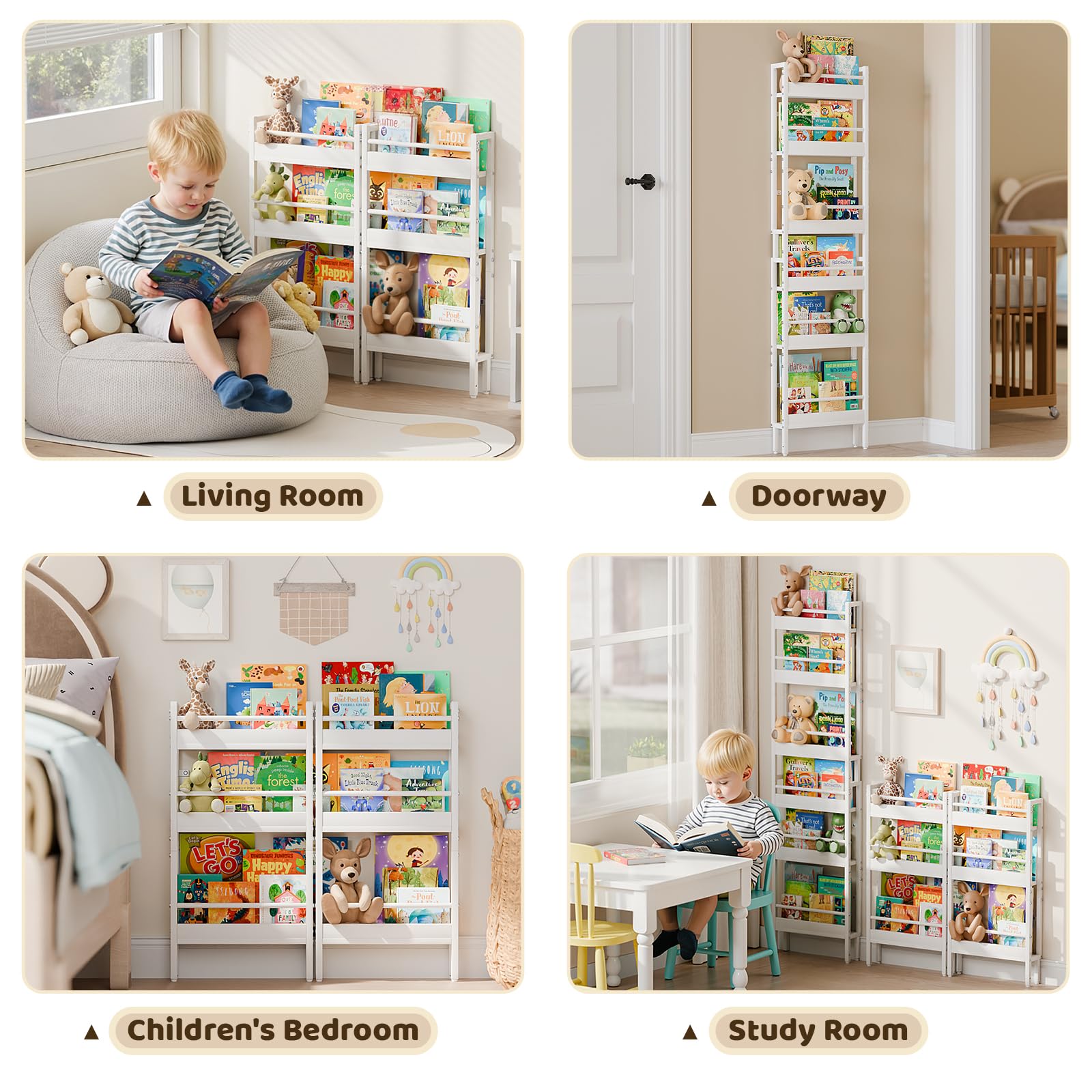 HAVLOTII Libreria per bambini – Scaffale a parete a 6 ripiani per la camera dei bambini, libreria dietro la porta per neonati/bambini, scaffale angolare da parete per camera da letto/asilo, organizer