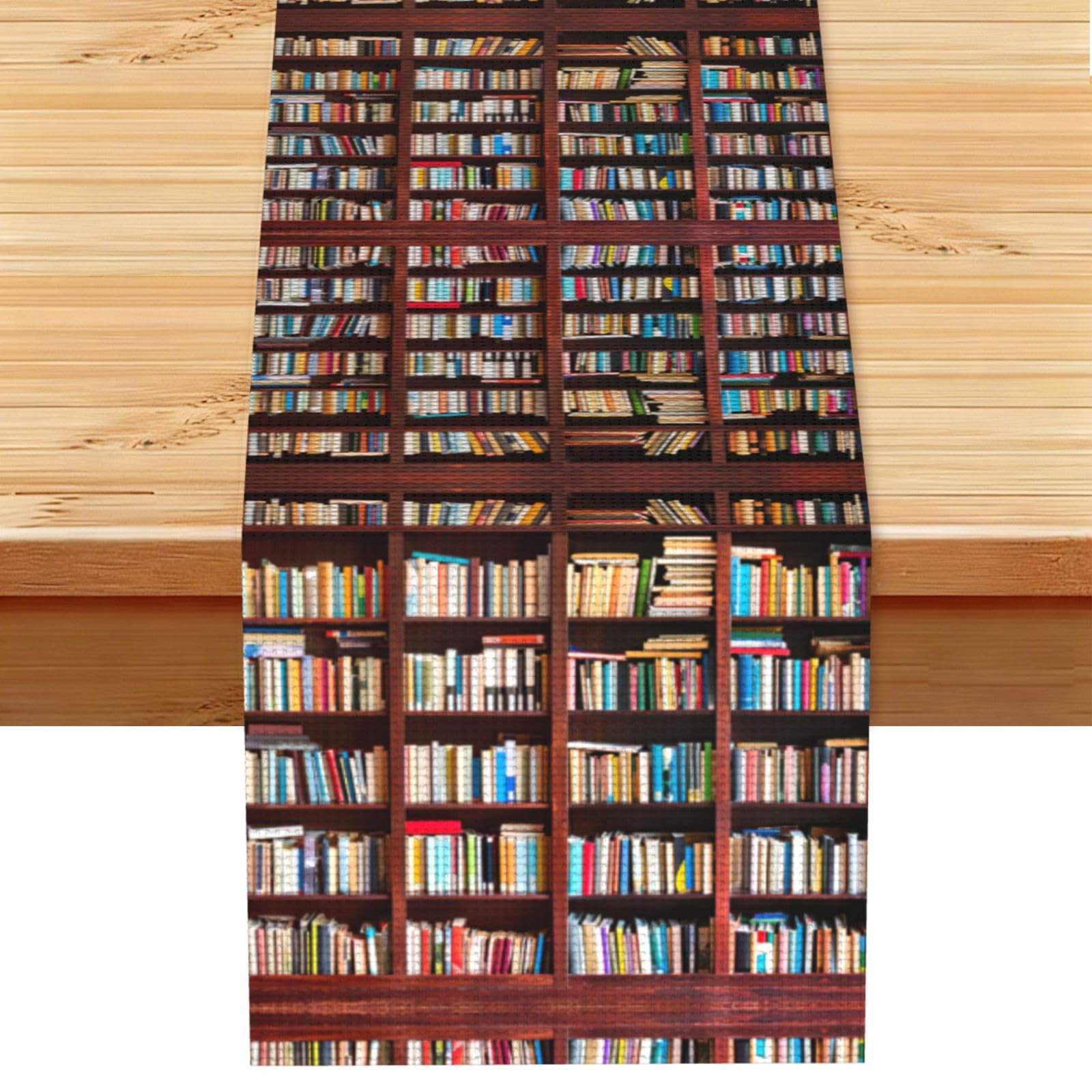 books Printed Dining Table Runner 13x72 Inch, Non-Fading Decor for Kitchen Dresser Fireplace Mantel