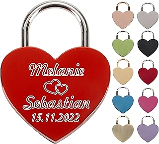 Liebesschloss mit Gravur und Schlüssel - Herzschloss Vorhängeschloss personalisiert mit Wunschtext - Pärchen Geschenke für Frauen - Jahrestag Geschenk für Sie - Partner Geschenke für Ihn (Rot)