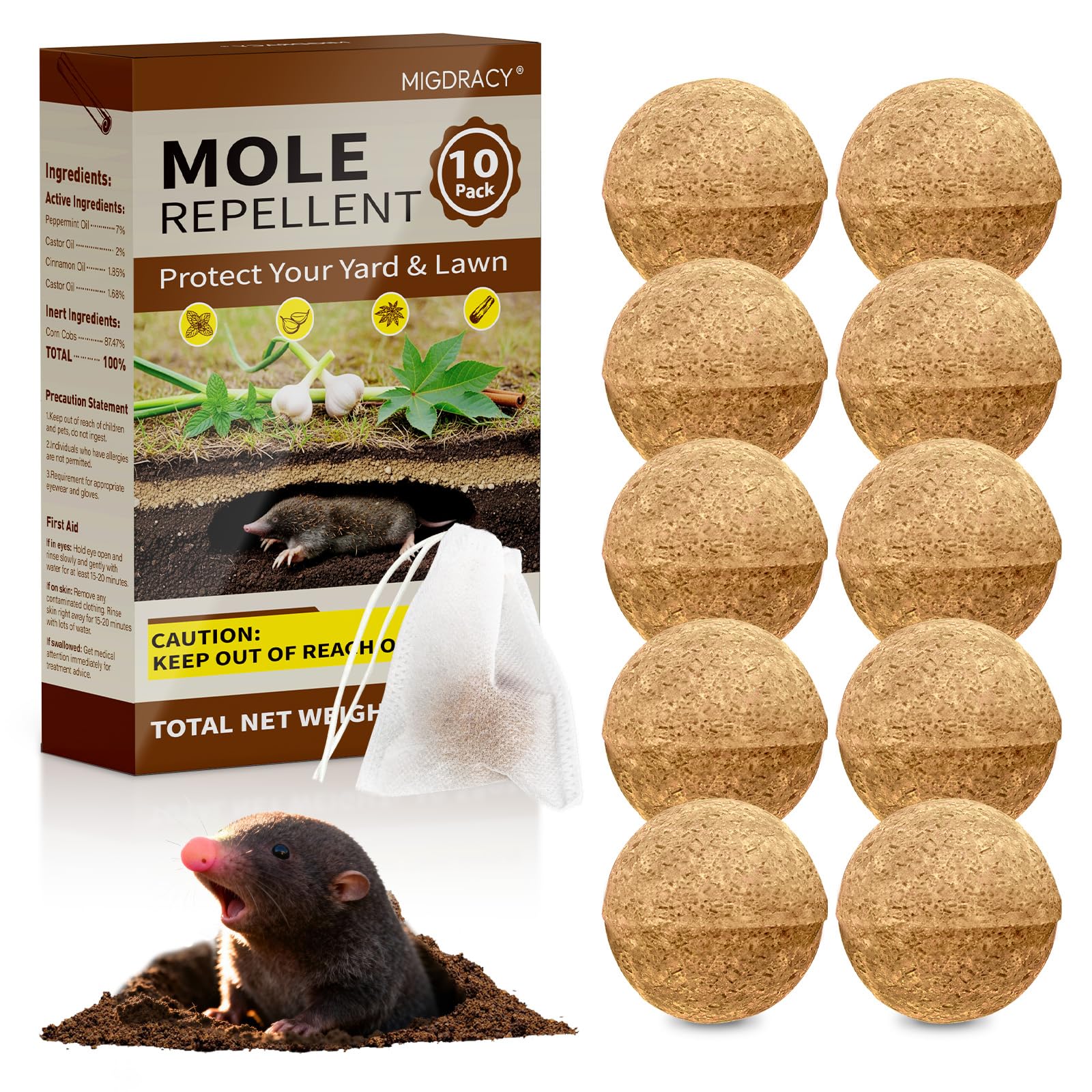 Mole & Gopher Repellent Balls for Yard, 10 Packs Plant-Based Outdoor Scent Barrier