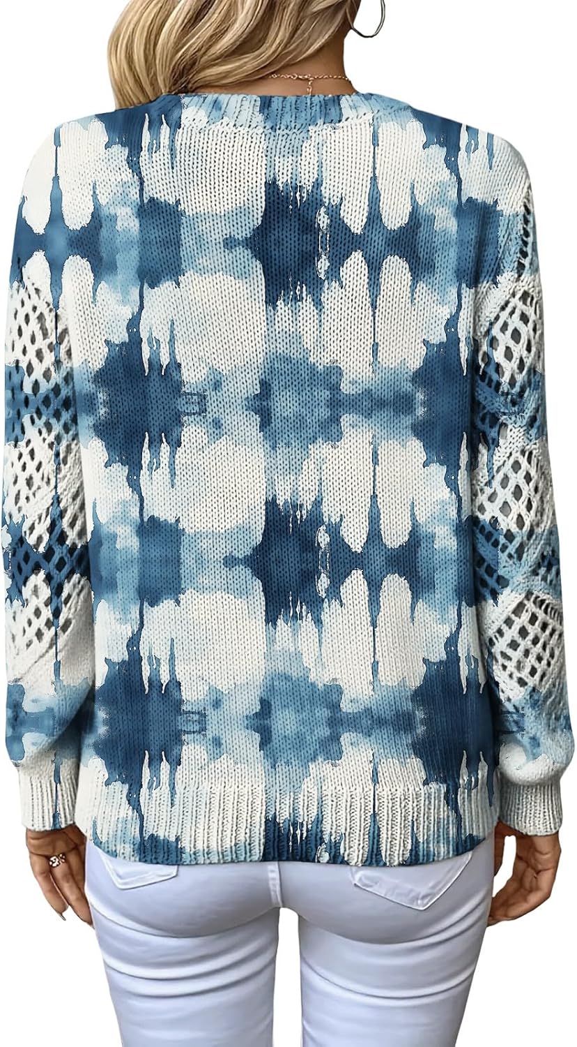 Women's Boho Pullover Sweater Hollow Out V-Neck Crochet Sweaters Long Sleeve Spring Fall Casual Soft Fashion Pullover