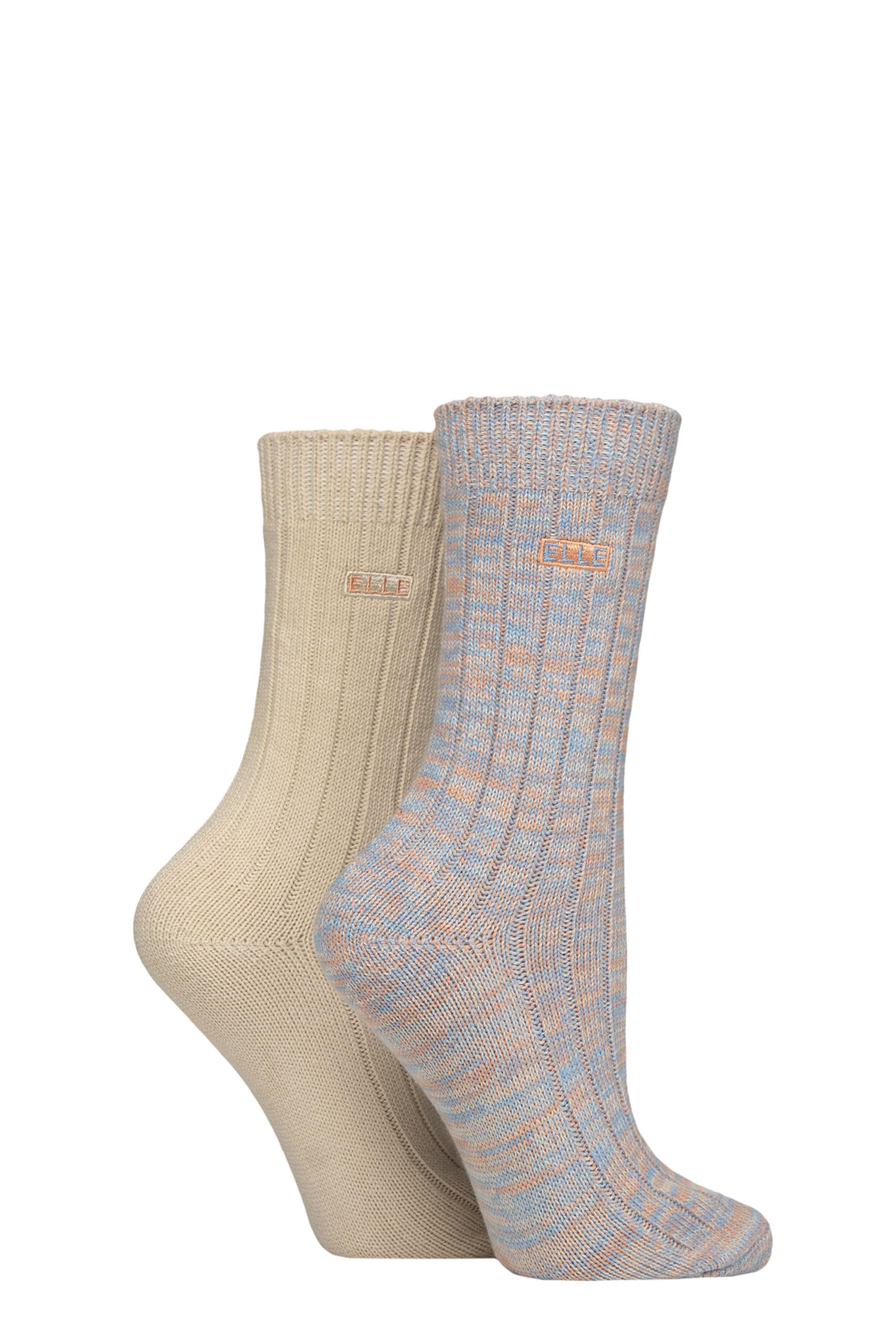 Elle Men's Coral Blaze Ladies Chunky Plain Ribbed Cotton Soft Cosy Warm Boot Socks For Outdoor Walking Hiking In A Multipack Of 2 Size 4-8 (Uk, Numeric, 4, 8, Regular, Regular, )