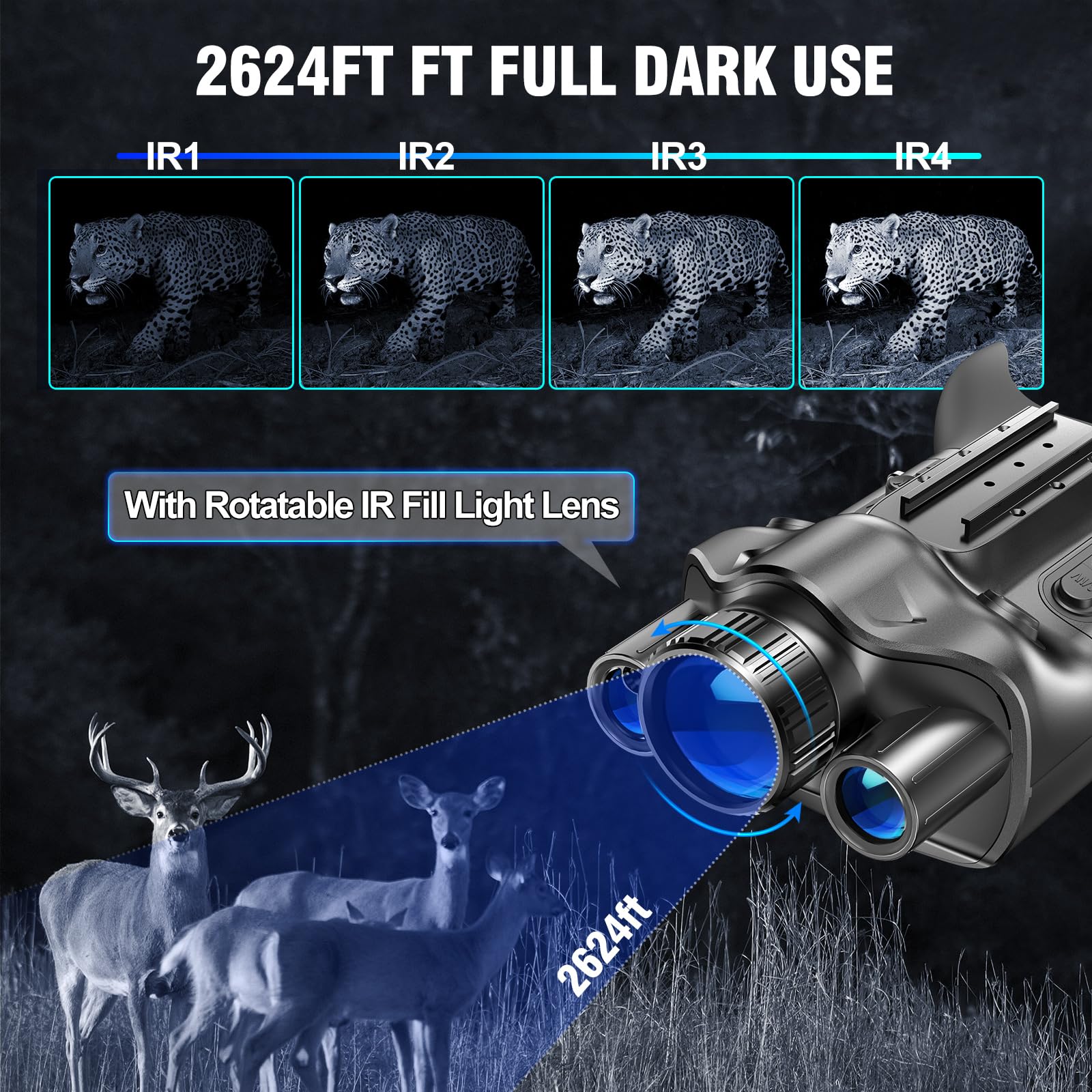 4K Nachtsichtgerät mit Entfernungsmesser, Digitales Infrarot Fernglas für Jagd & Beobachtung, 3" LCD, 6000mAh Akku, Nachtsichtbrille mit Foto- & Videoaufnahme, 850nm IR, inkl. 32GB Karte
