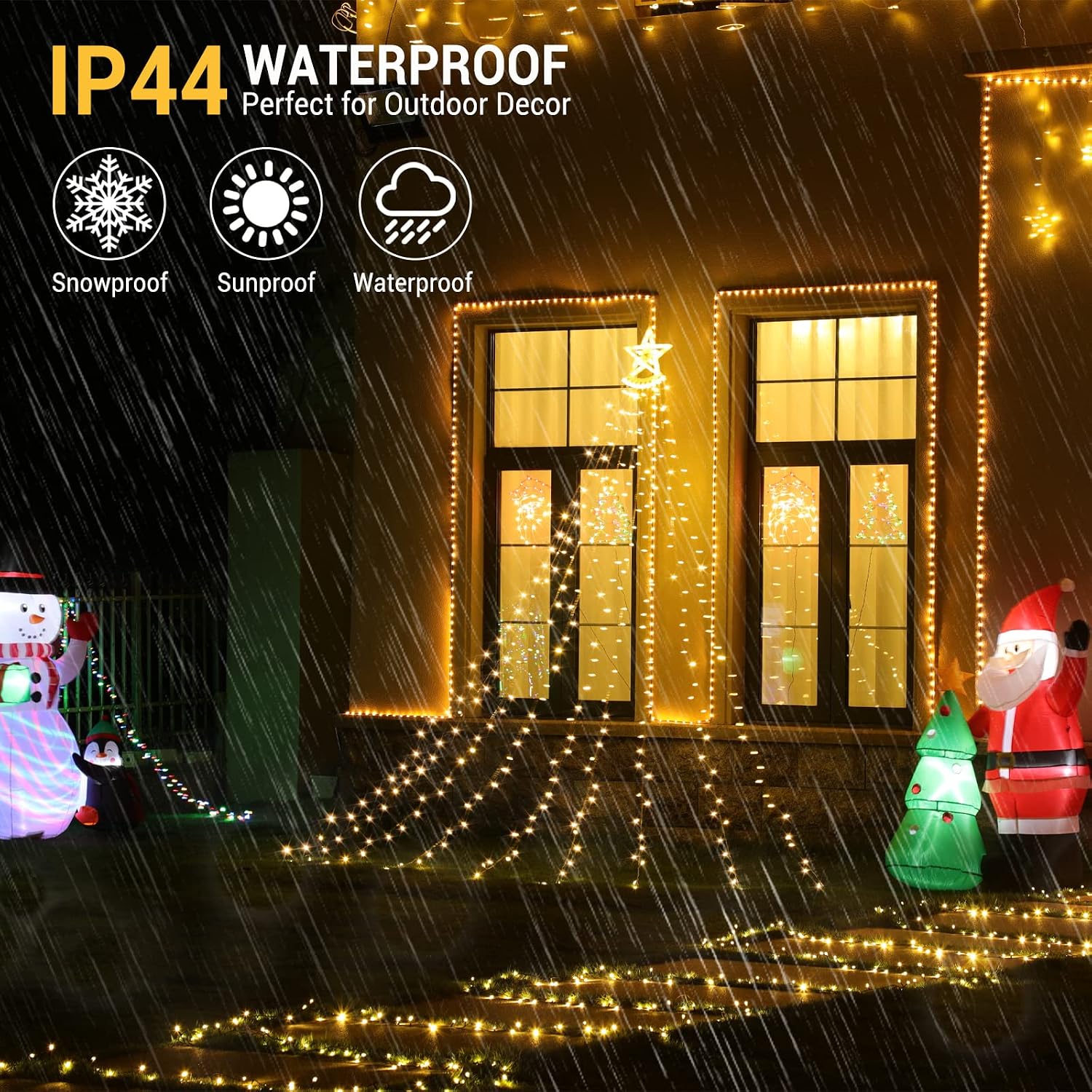 Quntis Warm White Summer Decoration Lights with Timer Function, Diamond 349 LED 8 Modes Outdoor Waterproof Tree Lights with 12 inch Star Topper for Home Yard Window Wedding Party Decoration