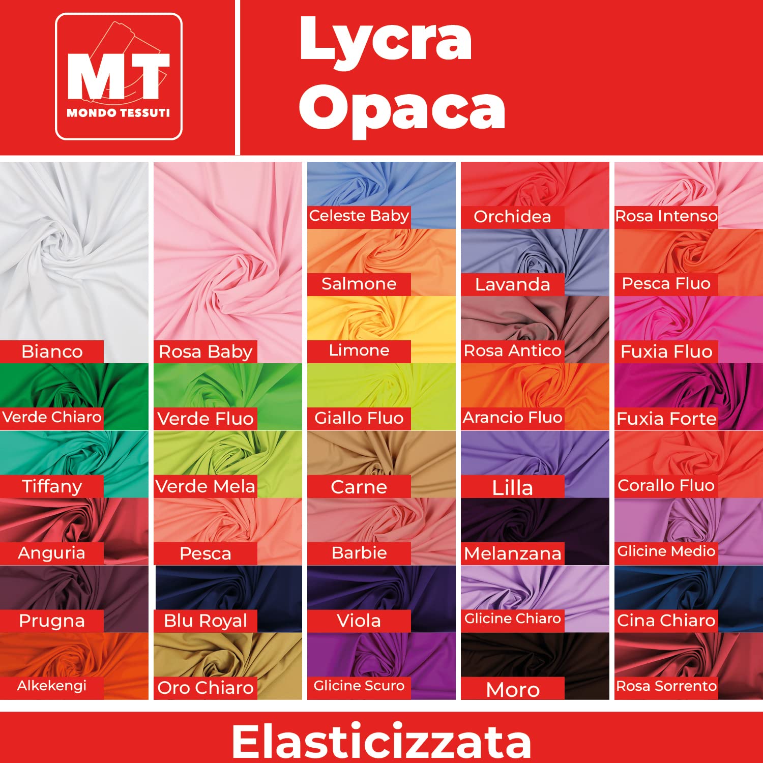 Mondo Tessuti - Tessuto in Lycra Opaca Elasticizzato per la Realizzazione di Vestiti - Morbido al Tatto - Altissima Qualità - Quantità 1 = 1 Metro Lineare Altezza Fissa 150cm (Blu Navy)
