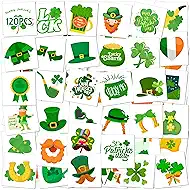 St. Patrick's Day Temporary Tattoos for Kids & Adults, 120 Irish Shamrock, Leprechaun, Gold Coins, Beer Mug Designs Waterproof & Easy to Apply Party Favors for Parade, School, Photo Booth, Cosplay