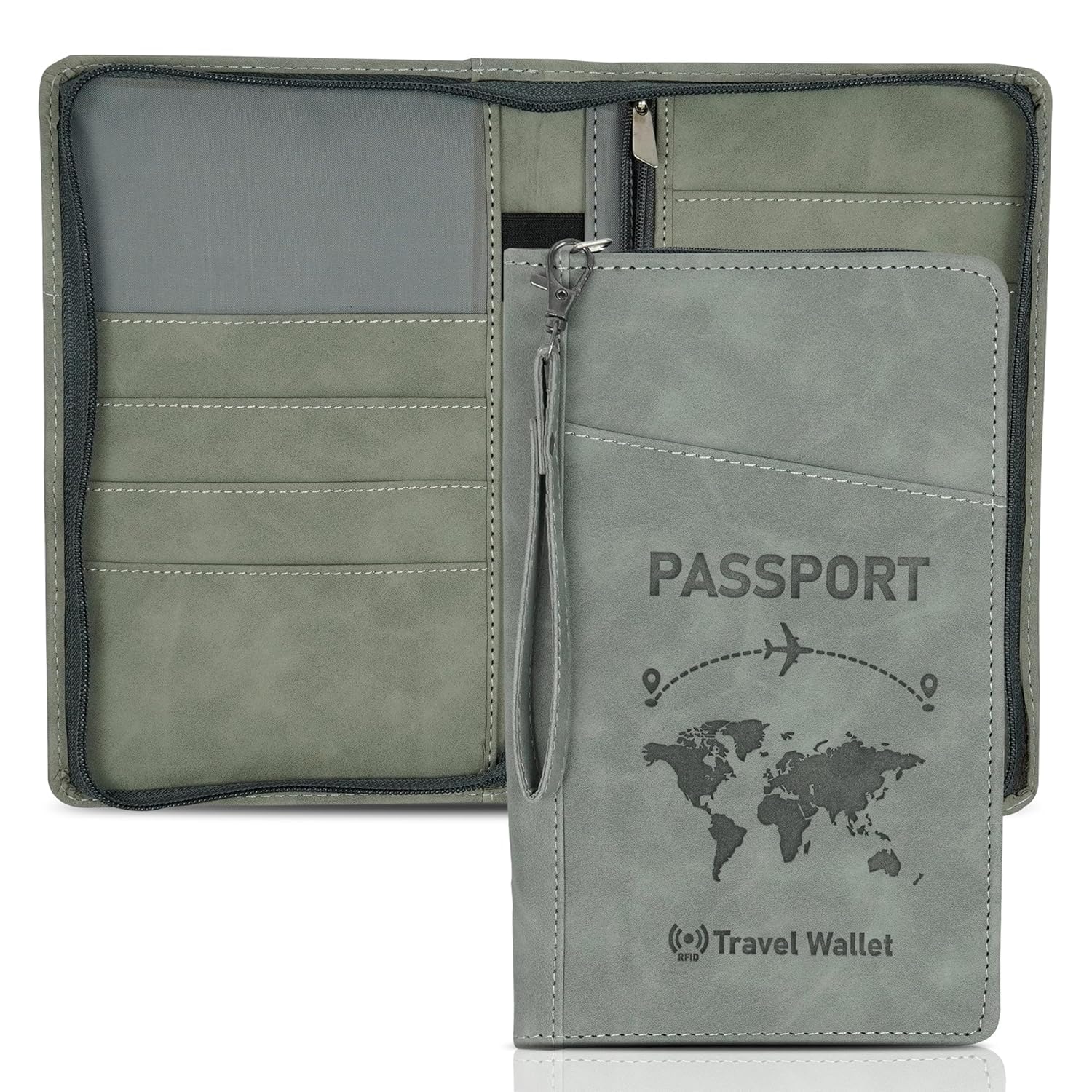 RFID Blocking Travel Passport Holder, PU Leather Document Organiser Wallet with Removable Hand Strap for Men & Women-image-49