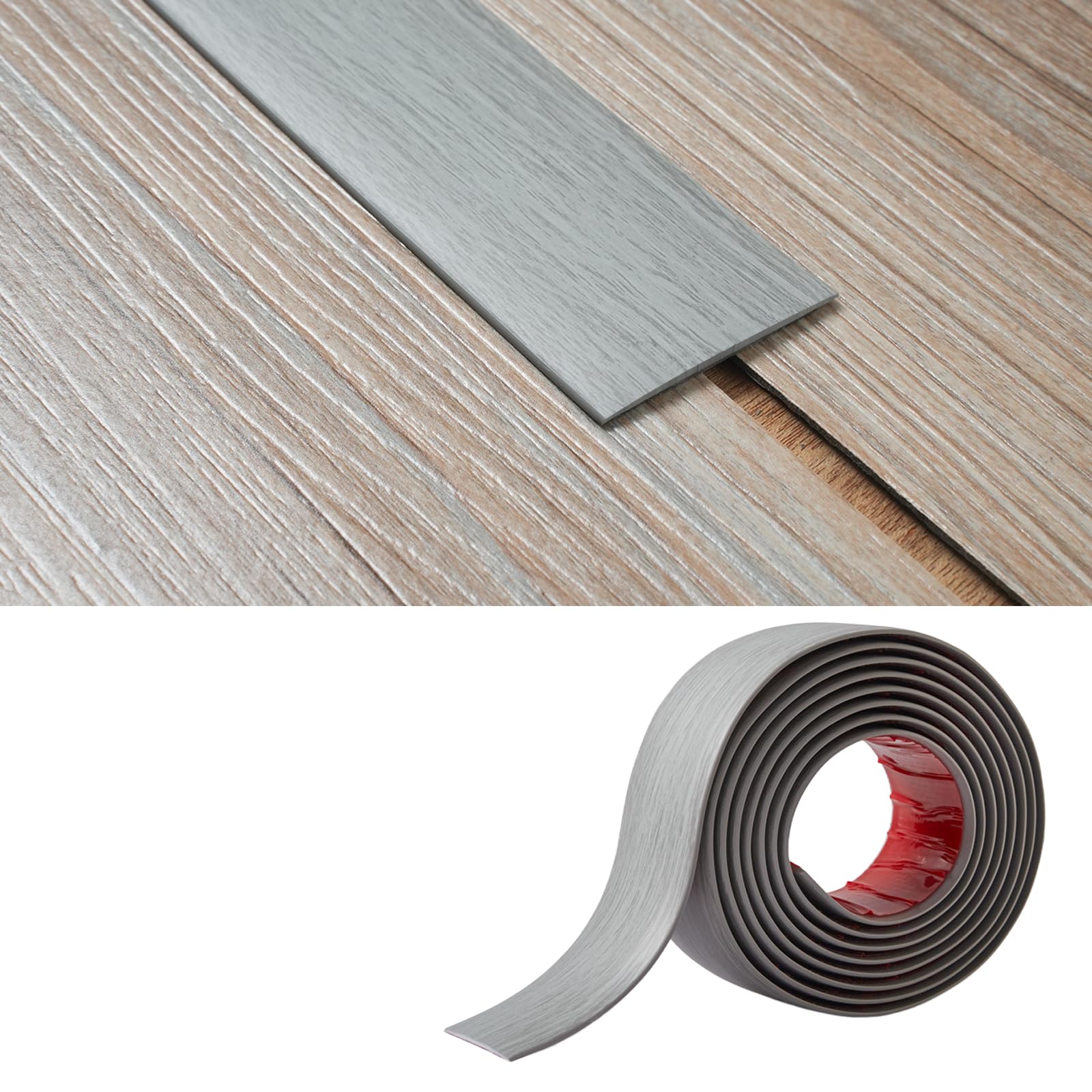 PVC Floor Transition Strip(5cm Wide × 2mm Thick) Laminate Floor Cover Strips Self Adhesive Door Bar Divider Strip Flat Flooring Edge Joining Trim(6M,Light Grey Wood Grain)
