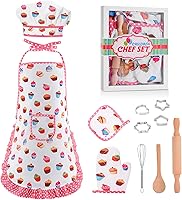 Vista 14 de Regalos para niñas de 2 a 8 años, juego de disfraz de chef para niñas, delantal para niñas, regalos de cumpleaños, Navidad, relleno de calcetines