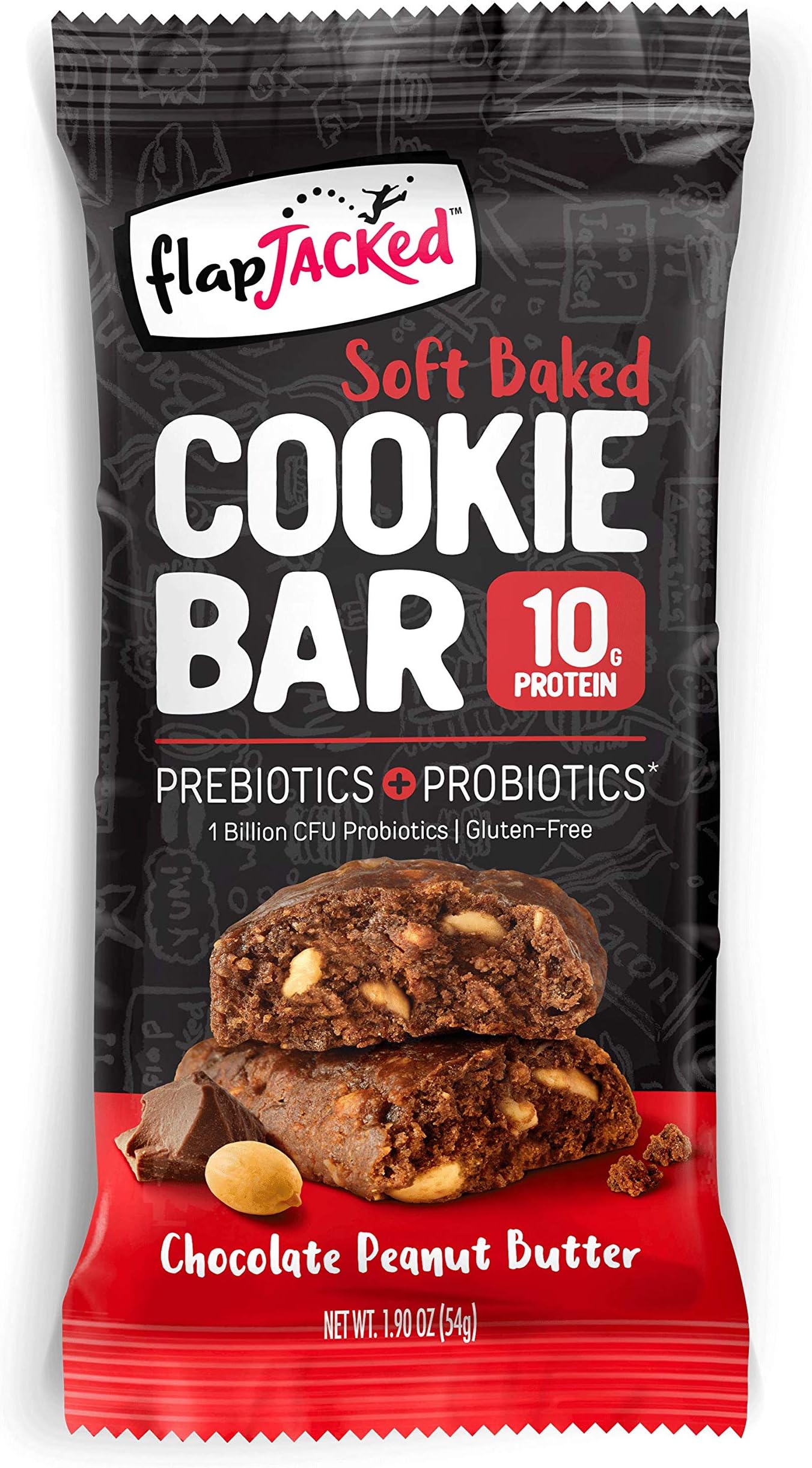 FlapJacked Soft Baked Cookie Bar, Chocolate Peanut Butter, 12 count | Protein Snack Bar | Prebiotics + Probiotics | Gluten-Free