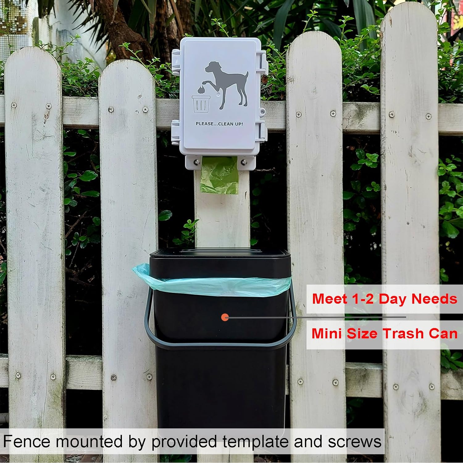 Small Dog Waste Station for Home 1.3Gallon/5L Mountable Doggie Trash Can Outdoor or Indoor Poop Bag Dispenser Wall Mounted 120 Count Pickup Bags 1 Trash Liner Roll (Mini Bucket + Dispenser + Bags)