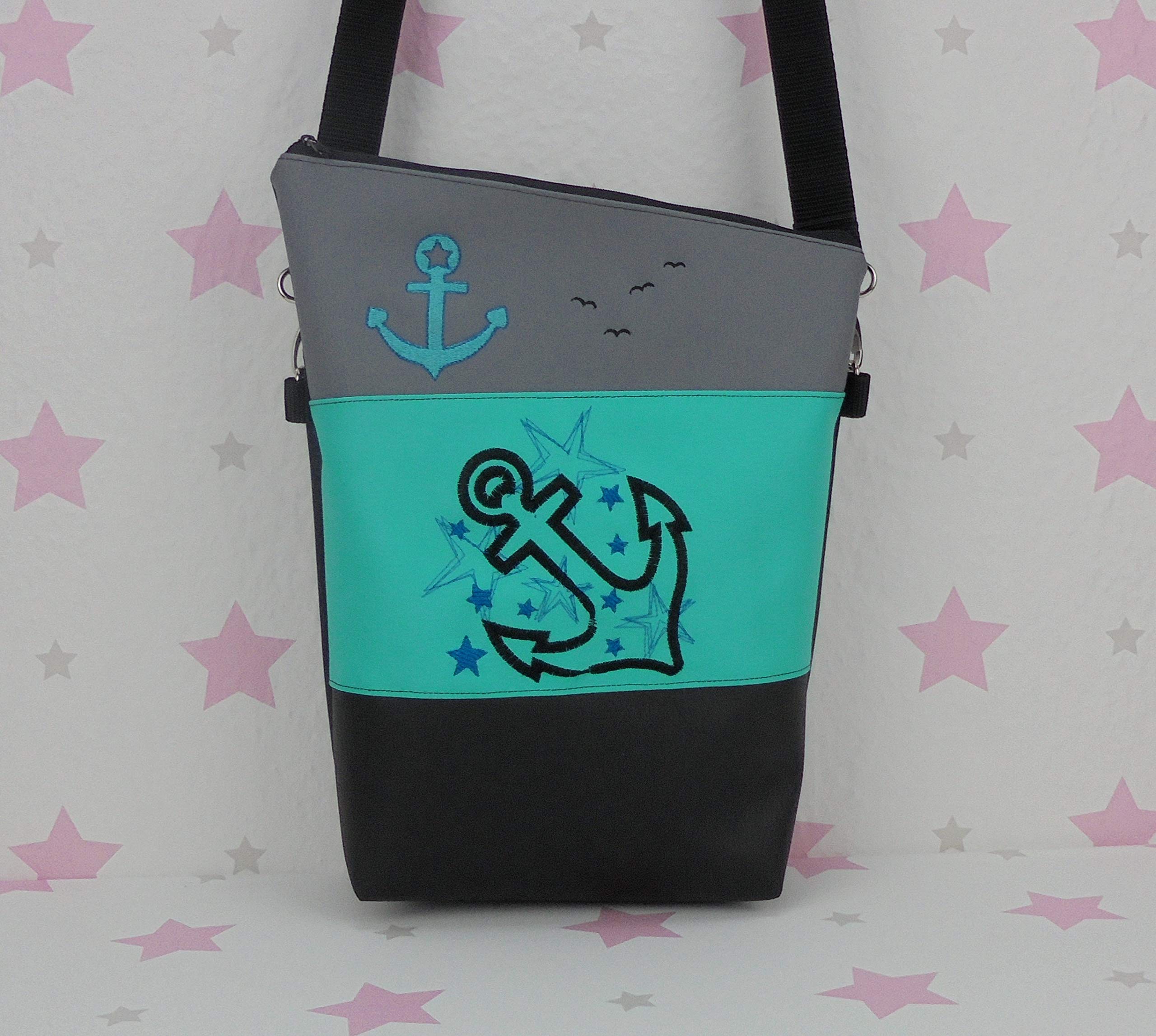 HANDMADE ☆ ANKER Handtasche + Portemonnaie Geldbeutel Umhängetasche Geldbörse Handmade Maritim Sterne