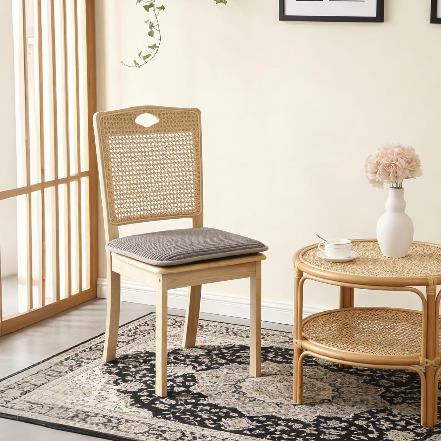 Memory Foam Chair Cushion, Tufted Non-Slip Back Rectangle 17 x 15 Inches Seat Pads for Office, Dinning Room, Kitchen, 4 Counts, Grey