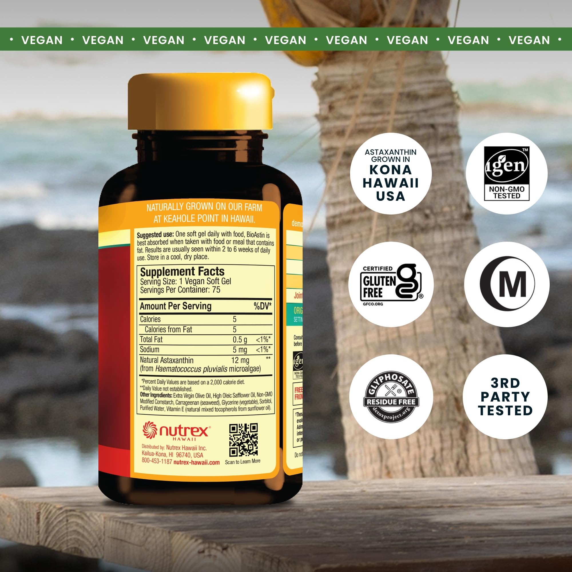 Nutrex Hawaii Vegan BioAstin Hawaiian Astaxanthin, 12mg, 75 Softgels — Amazon image 2