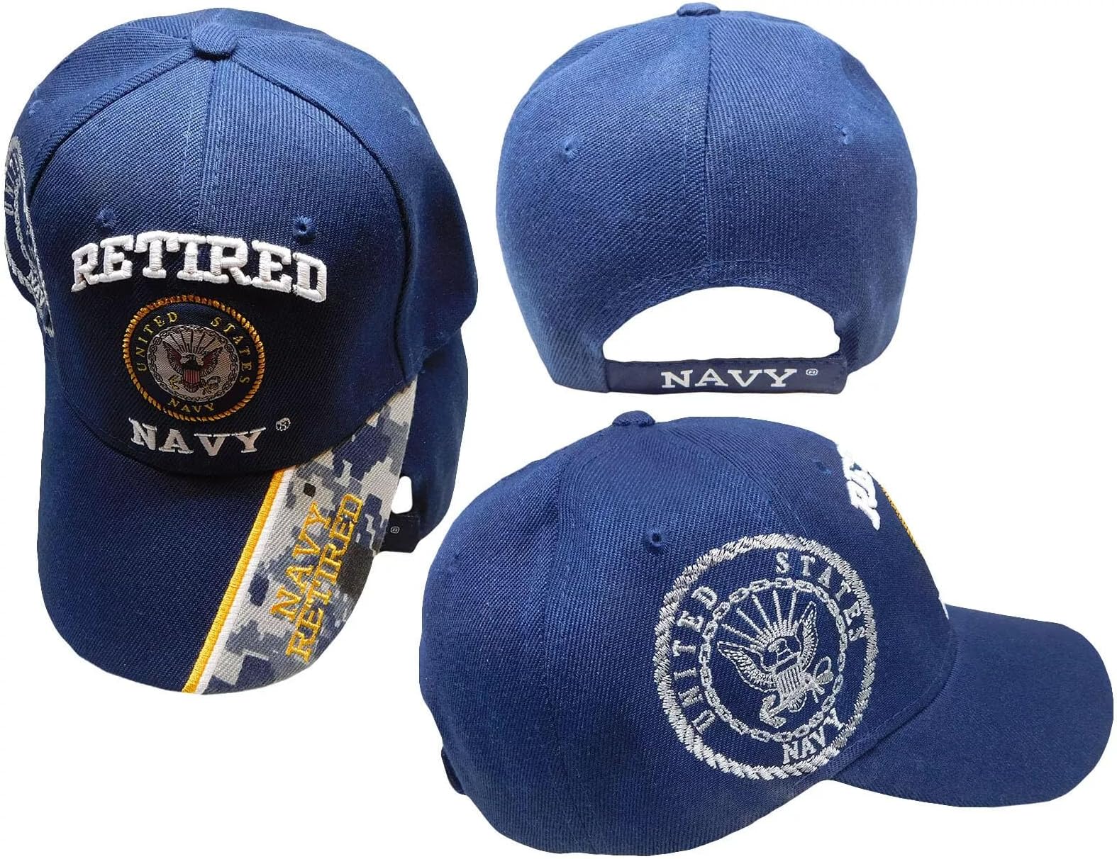 US Navy Retired USN Round Cap HAT Digital Navy CAMO Licensed (Officially Licensed by The US Navy)