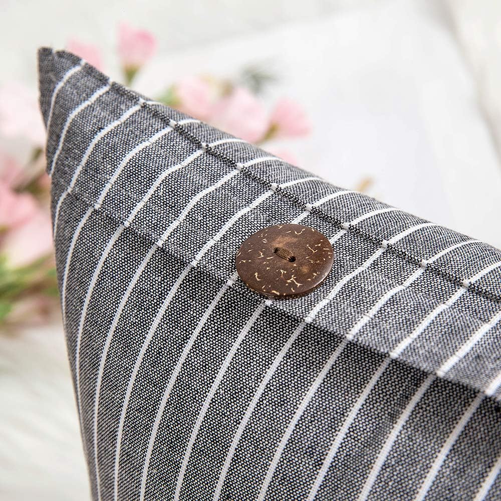 MIULEE Pack of 2 Farmhouse Decorative Throw Pillow Covers Button Linen Pillowcases Modern Stripe Lumbar Cushion Case for Couch Sofa Bedroom, 20 x 20 Inch, Dark Grey