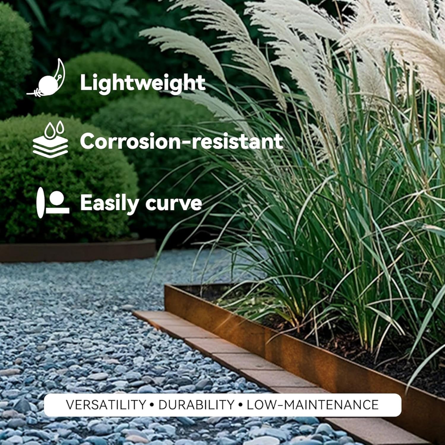 Worth Galvanized Steel Landscape Edging Roll, Flexible Metal Garden Border Fence with 8 Stakes for Lawn, Flower Bed, Yard, 10 Inch x 25 Foot, Rust
