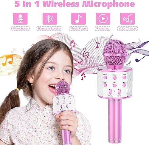 Miniatura 2 de Ankuka Paquete de 2 micrófonos de karaoke para niños, micrófono de karaoke inalámbrico Bluetooth para cantar, micrófono de mano portátil, máquina