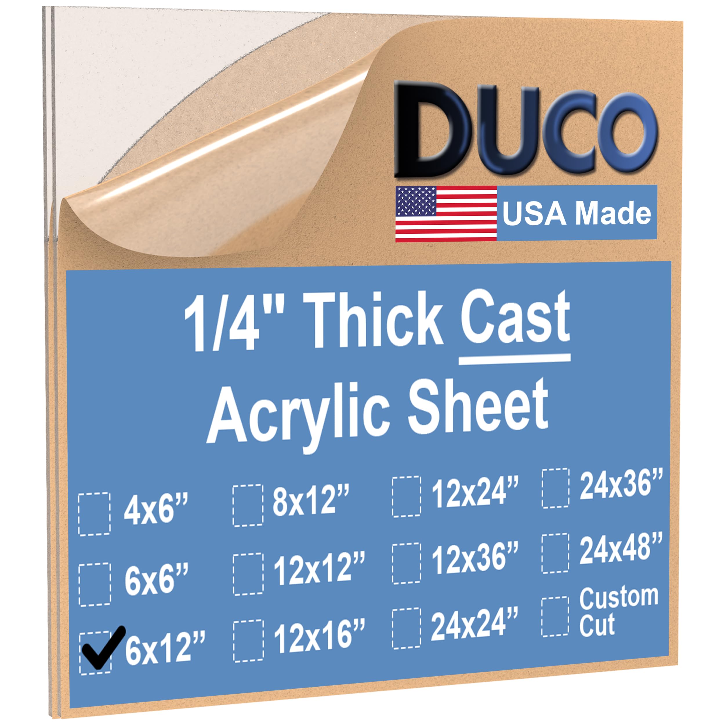 Duco USA-Made Clear Cast Acrylic Sheet 1/4 Inch Thick 6" x 12" - 2 Pack of Transparent Plexiglass Sheet - Lightweight Acrylic Board for Window
