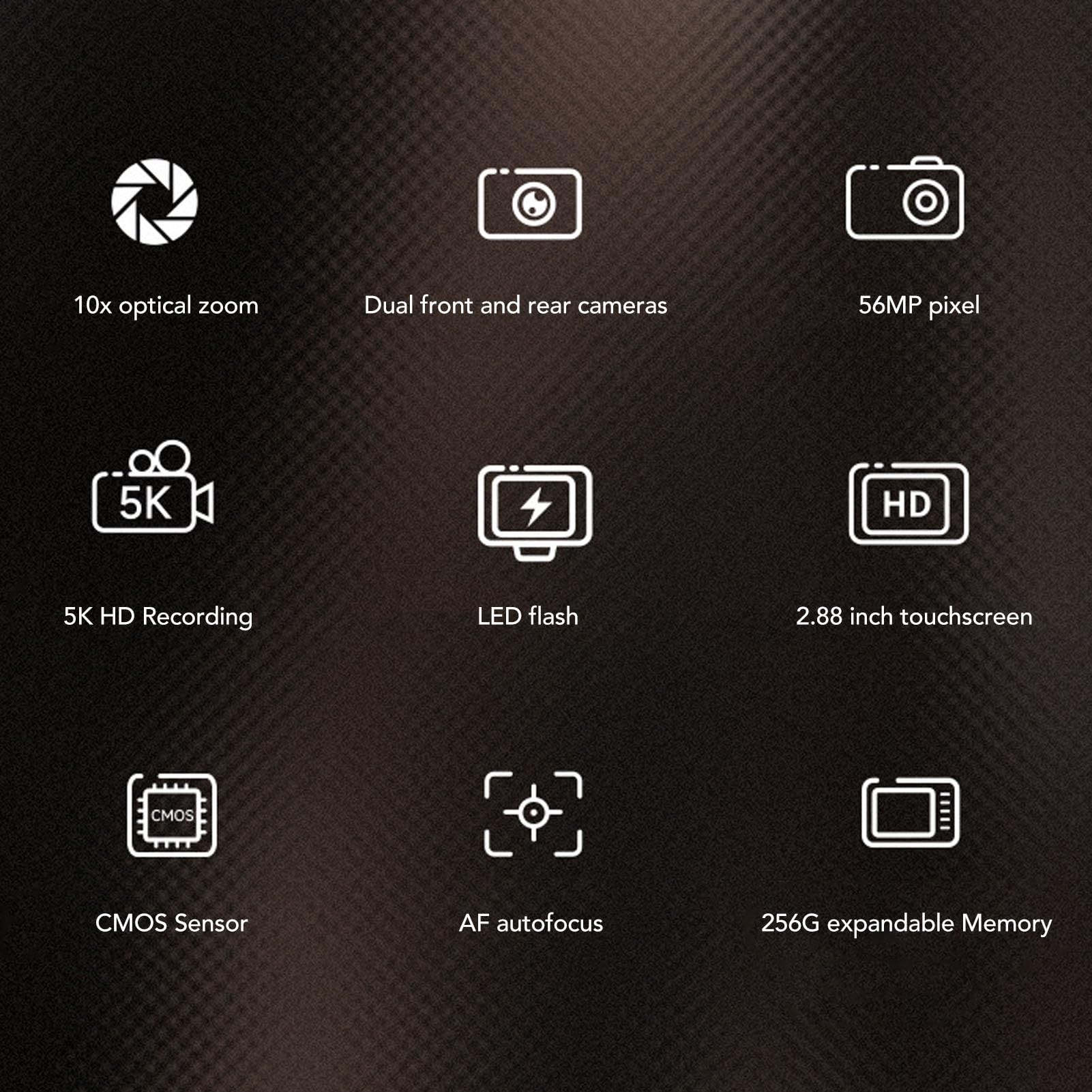 Registratore per Fotocamera Digitale, Videocamera Full HD 5K, Videocamera Touch Screen 16X Anteriore 12MP Posteriore 10X per Fotografia Viaggi Bambini Adolescenti Adulti