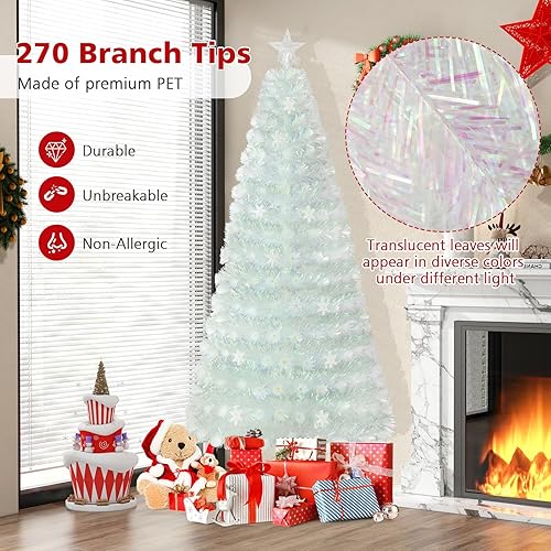 Miniatura 4 de GOFLAME Árbol de Navidad preiluminado de 7 pies, árbol de Navidad de fibra óptica artificial con estrella superior iluminada, 36 luces LED, 270