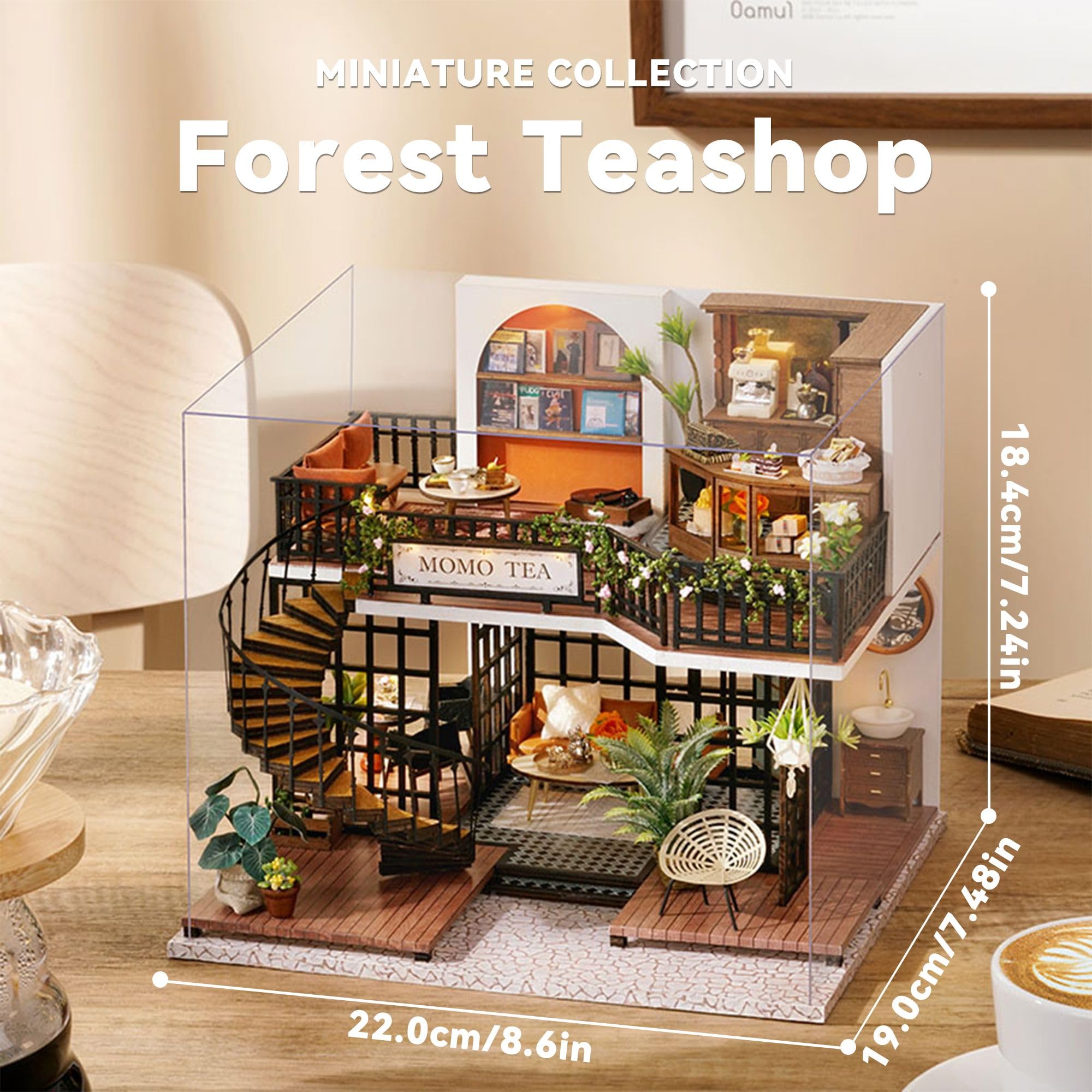 Flever Dollhouse Miniature DIY House Kit Creative Room with Furniture for Romantic Artwork Gift (Forest Teashop)