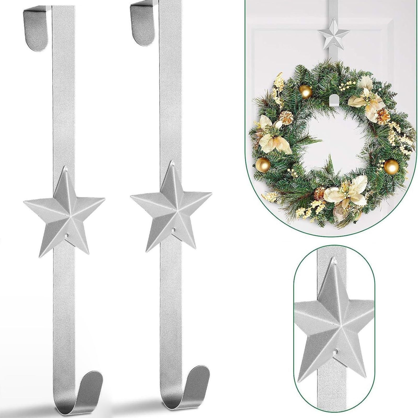 Decoraciones de Navidad, colgador de corona en puerta, puerta de metal, gancho único, decoración de Navidad, corona, pequeños ganchos colgantes, decoración, adornos de interior