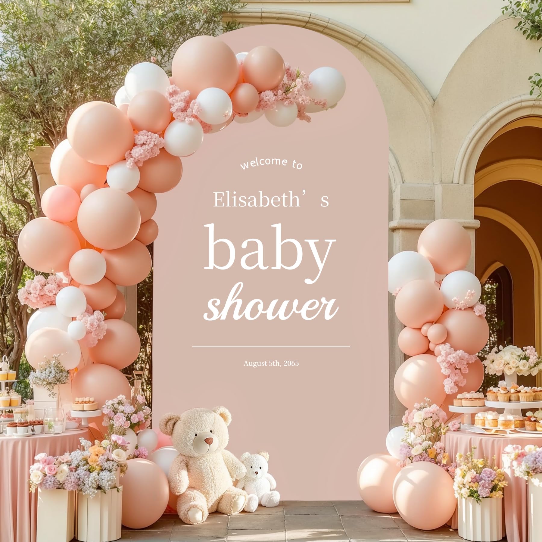 View 1 of ( stock photo renfrence only)6FT Nude Arch Backdrop Cover,Spandex Fitted Wedding Arch Stand Covers Round Top Chiara Arch Covers Stretchy Backdrop for Birthday Party Ceremony Banquet Decoration
