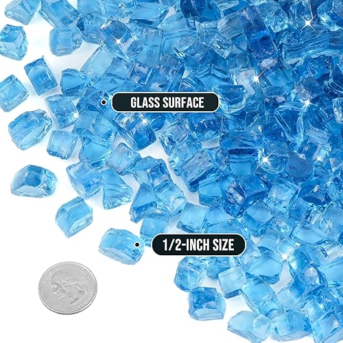Miniatura 2 de Skyflame Vidrio de fuego regular de alto brillo de 10 libras para hoguera, chimenea, jardín, paisajismo, azul pacífico, tamaño de 12 pulgada