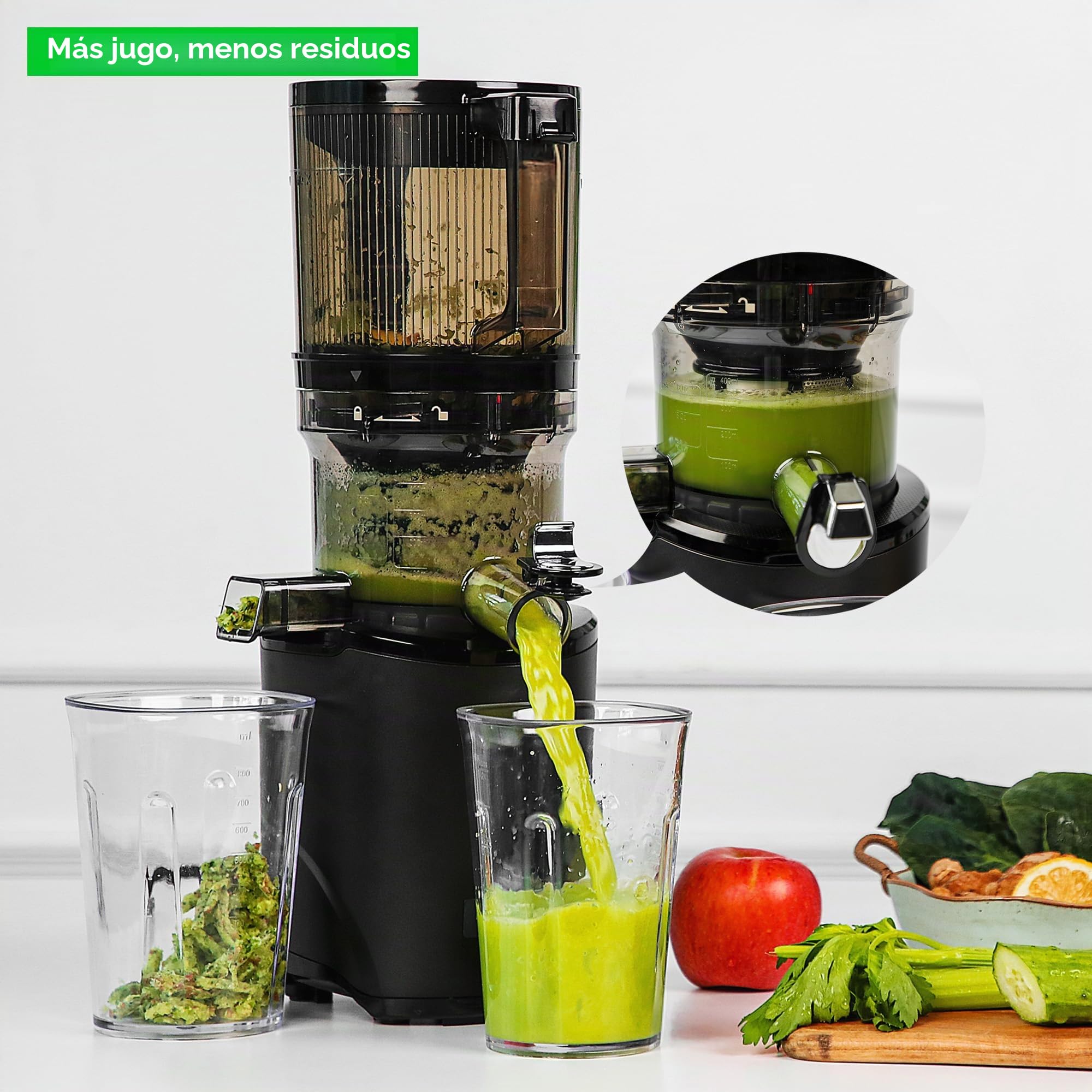 Kuvings Extractor AUTO8, exprimidor y licuadora - Lenta y fácil de limpiar, capacidad 2L, motor de 200 W ideal para frutas, verduras y smoothies.(Negro)_KHS-860SE