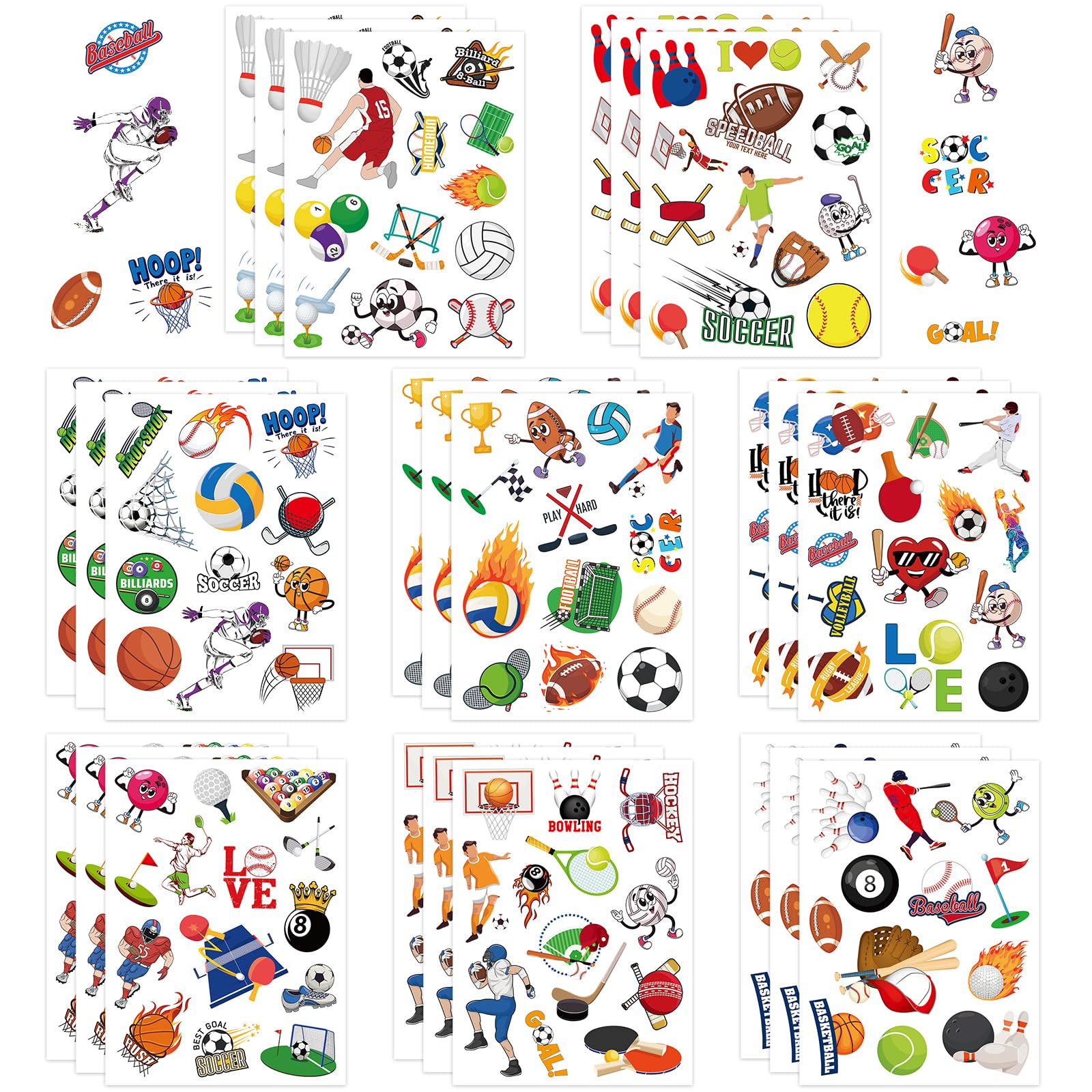 312PCS Sports Ball Stickers, Self-Adhesive Basketball Baseball Volleyball Football Soccer Sticker Sports Party Stickers for Scrapbook Water Bottles