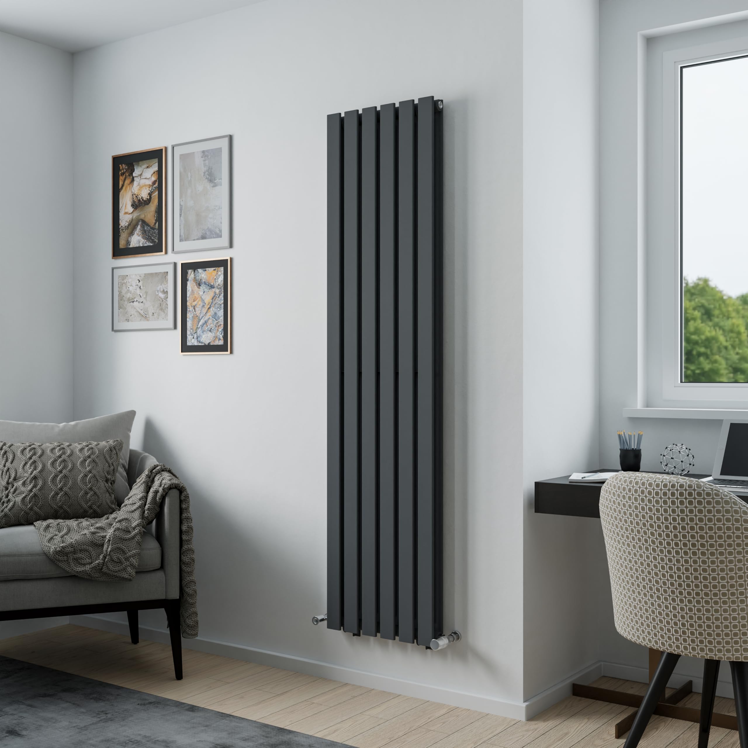 Agadon Lola Duplex Vertical Designer Panel Radiator 1800 X 448 mm Textured Anthracite from B&Q