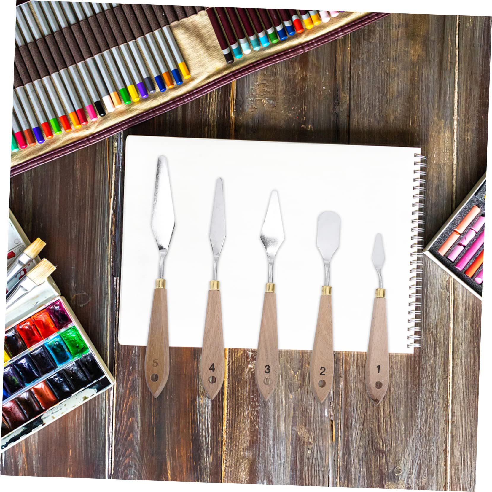 Veemoon Professional Oil Painting Scrapper Set 10pc Wooden Handle Knives for Artists Painters