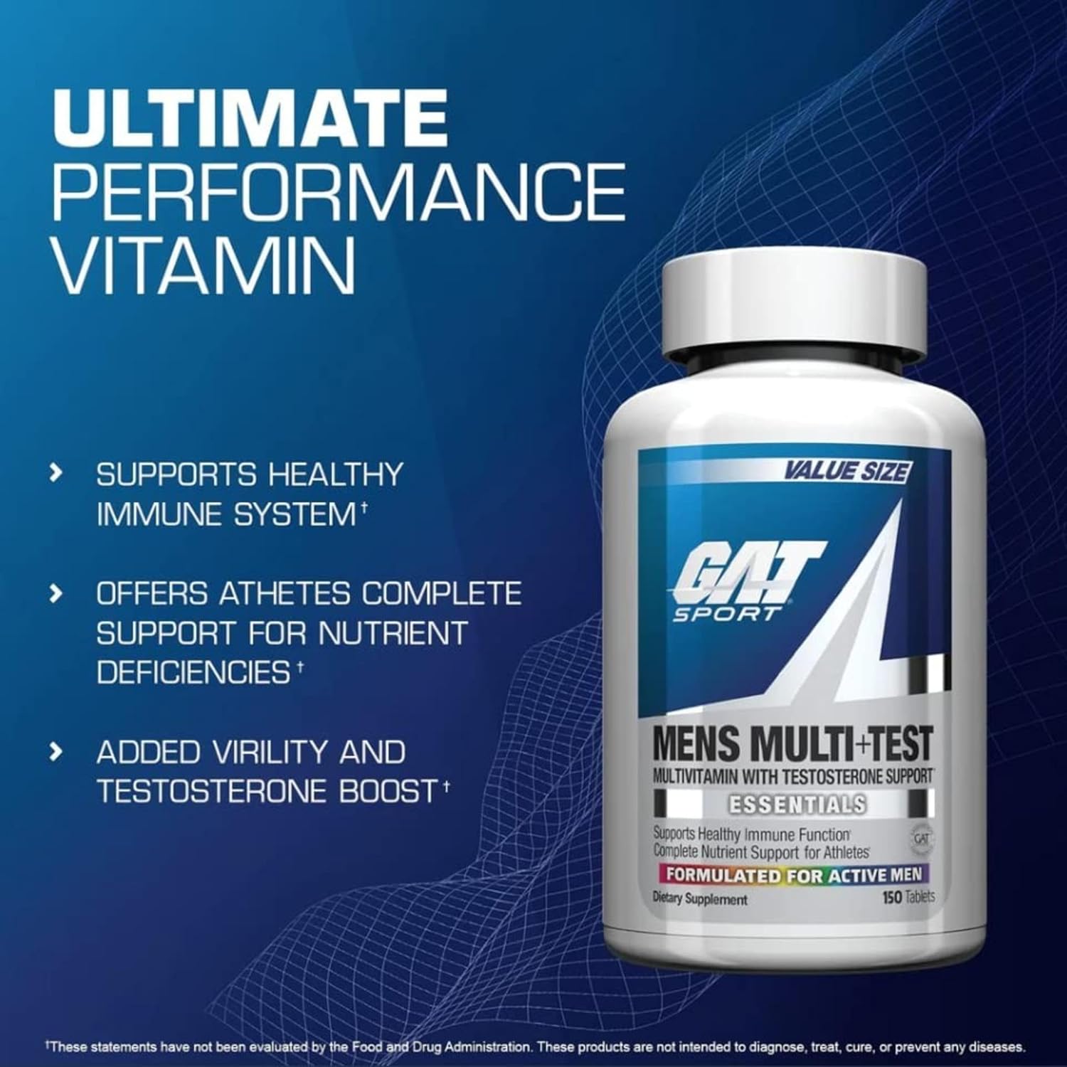 GAT SPORT Men's Multi + Test, Premium Multivitamin Tablets (60 Count)