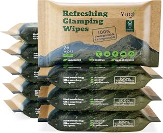Yugi wet wipes, Face and Body Wipes for Camping, Post Workout and Traveling, Plant-based fibers unscented wipes (25 Count (pack of 9))