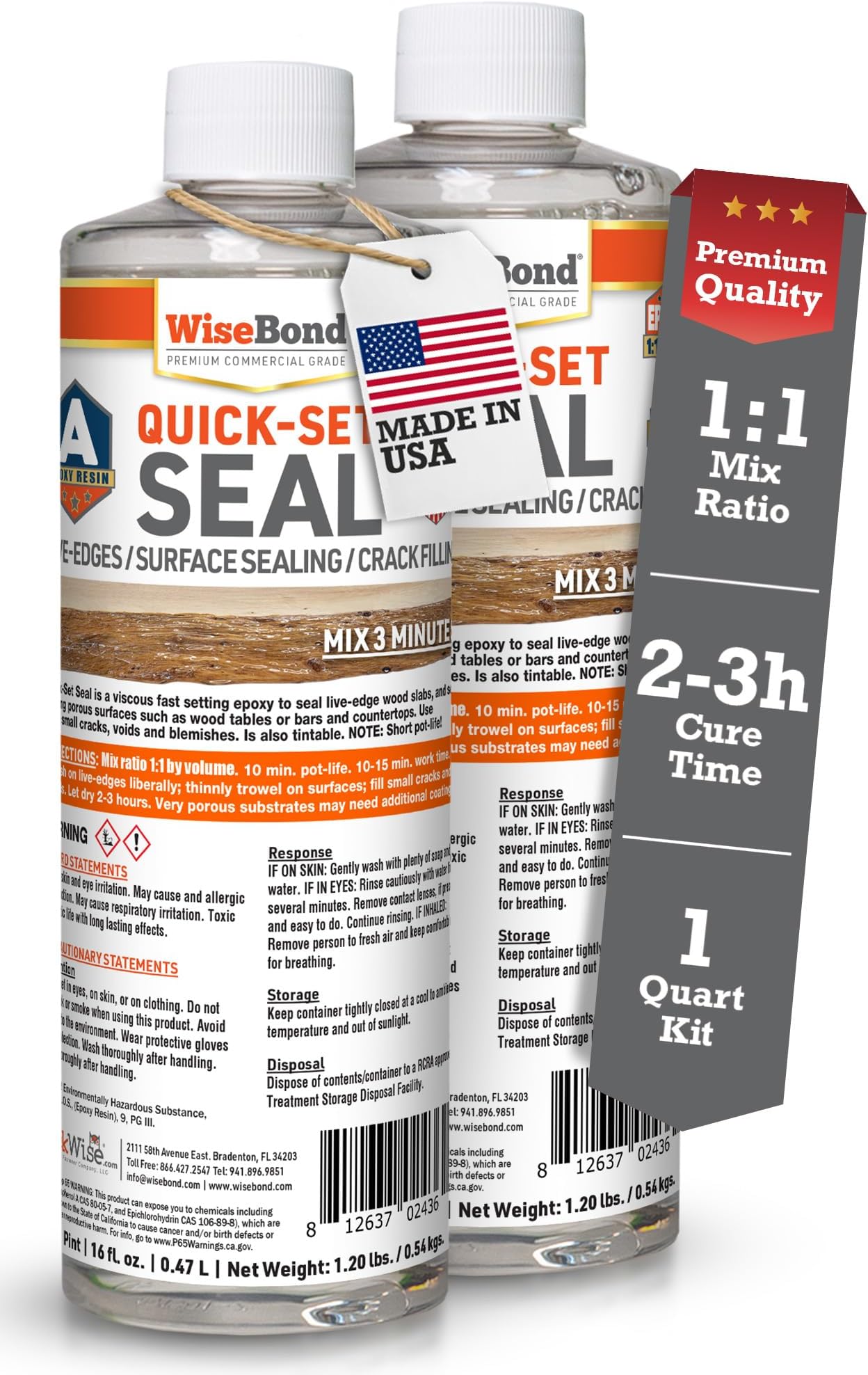 WiseBond Quick Set Seal 1-Quart Kit, Epoxy Resin Seal Wood Live Edges, Fill Cracks, Prevent Air Bubbles, Fast Curing DIY Sealer for Countertop Surfaces, Bar Top, River Table